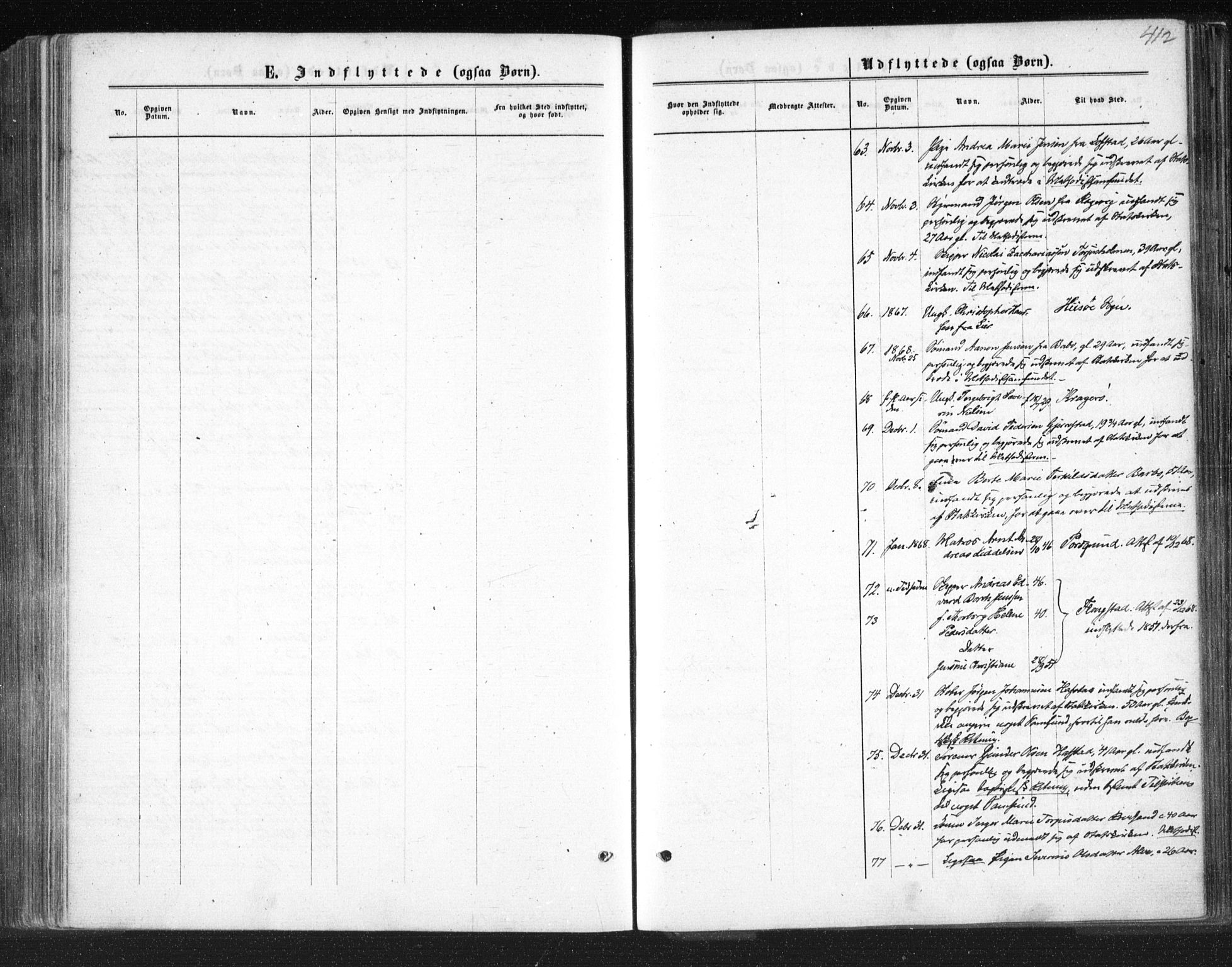 Tromøy sokneprestkontor, SAK/1111-0041/F/Fa/L0007: Parish register (official) no. A 7, 1864-1869, p. 412