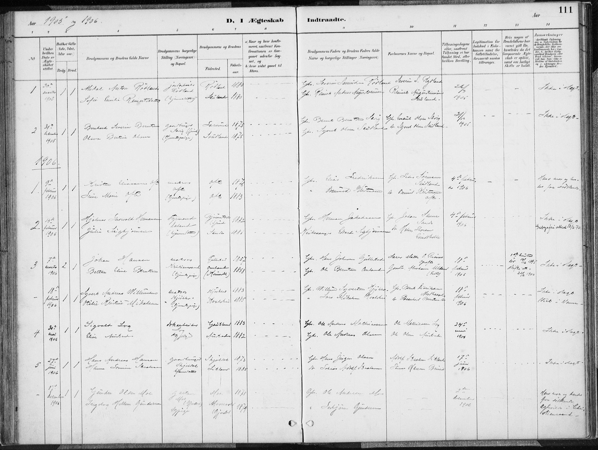 Herad sokneprestkontor, SAK/1111-0018/F/Fa/Faa/L0006: Parish register (official) no. A 6, 1887-1907, p. 111