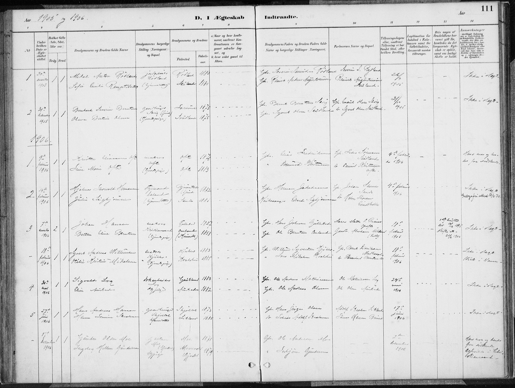 Herad sokneprestkontor, AV/SAK-1111-0018/F/Fa/Faa/L0006: Parish register (official) no. A 6, 1887-1907, p. 111