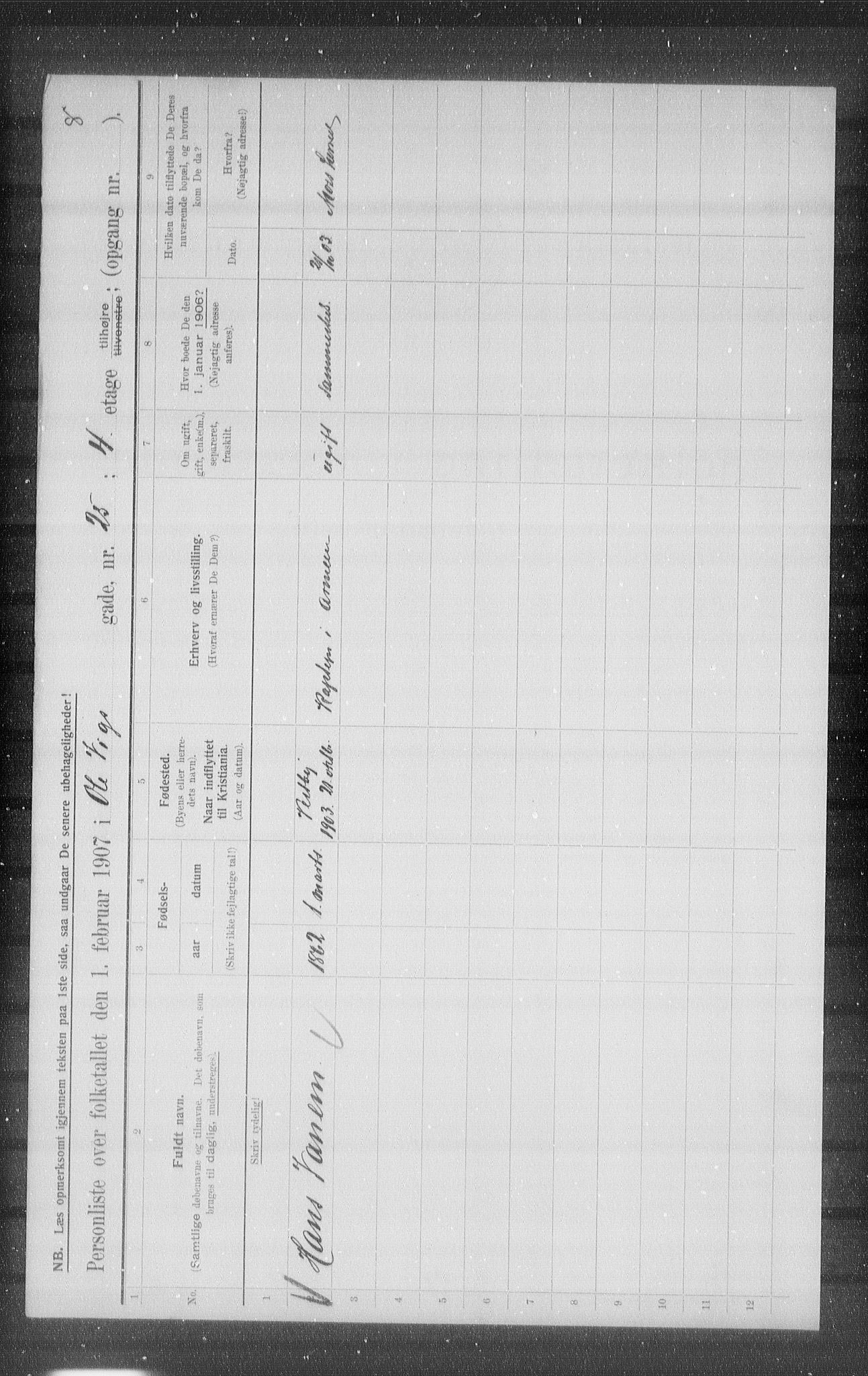 OBA, Municipal Census 1907 for Kristiania, 1907, p. 38760