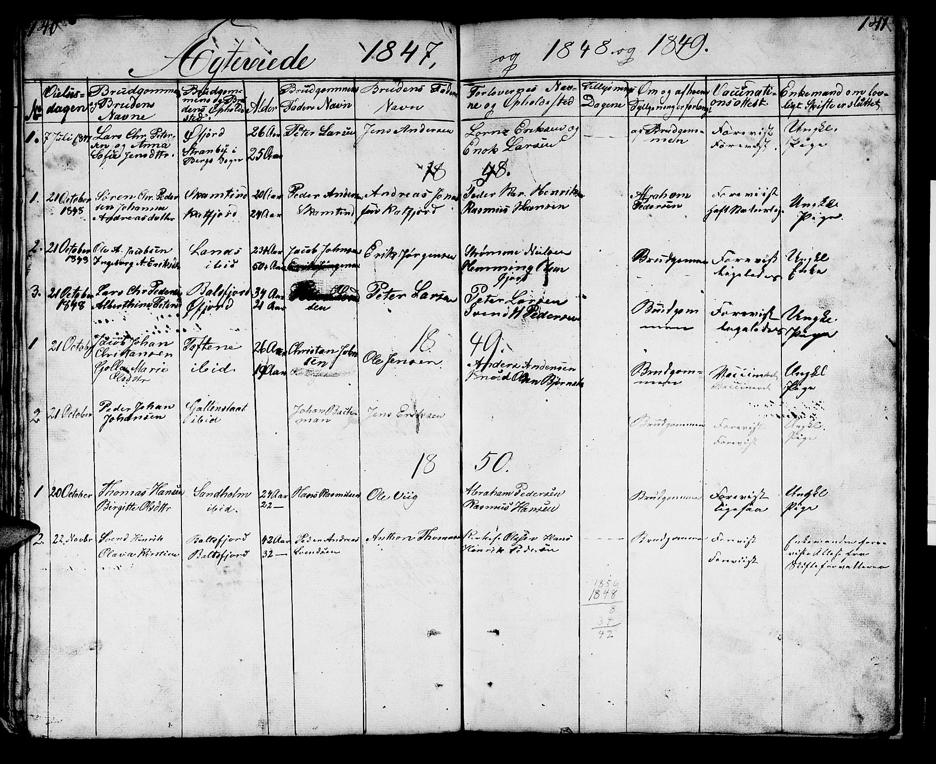 Lenvik sokneprestembete, SATØ/S-1310/H/Ha/Hab/L0018klokker: Parish register (copy) no. 18, 1838-1854, p. 140-141