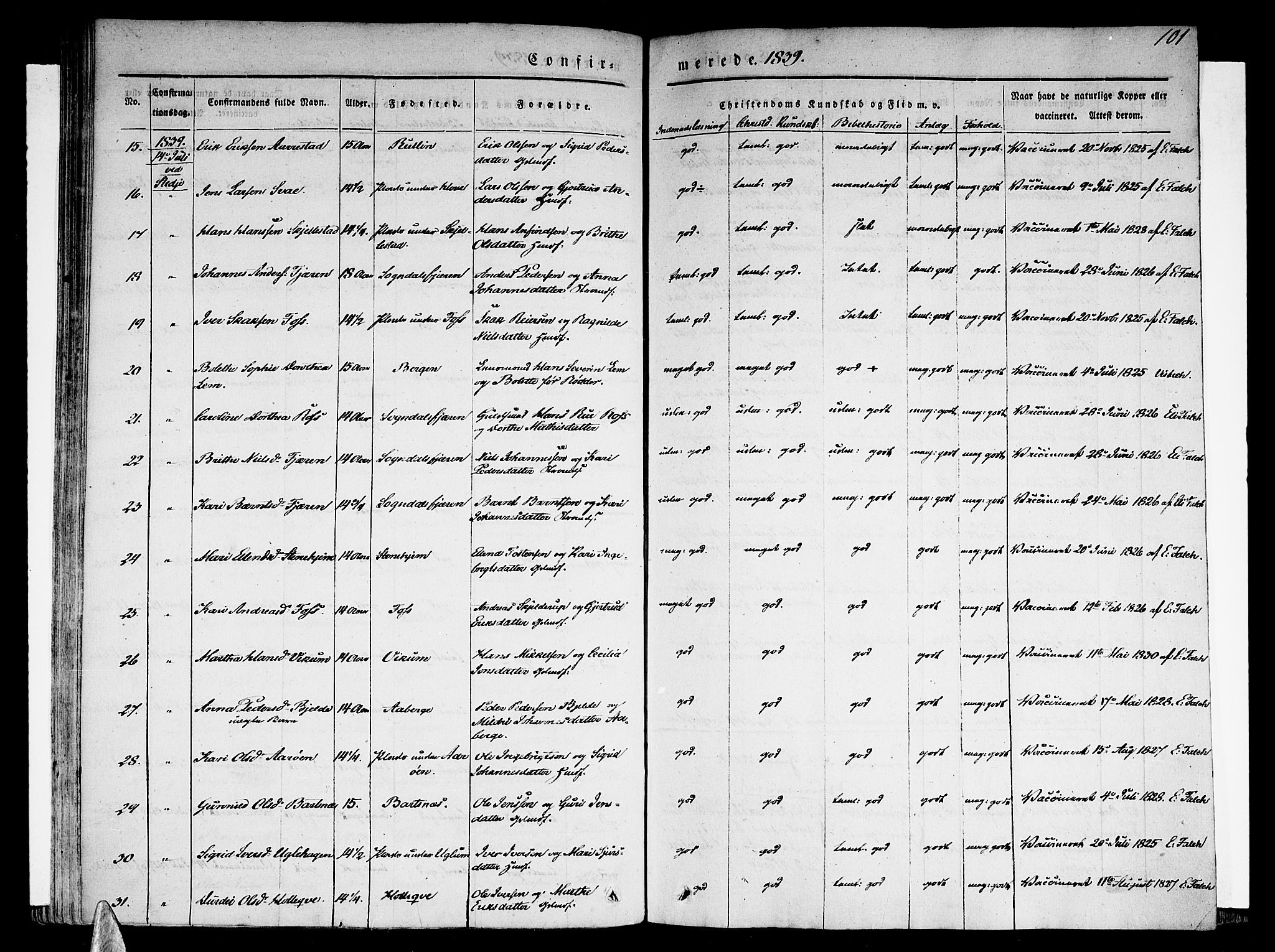 Sogndal sokneprestembete, AV/SAB-A-81301/H/Haa/Haaa/L0011: Parish register (official) no. A 11, 1839-1847, p. 101