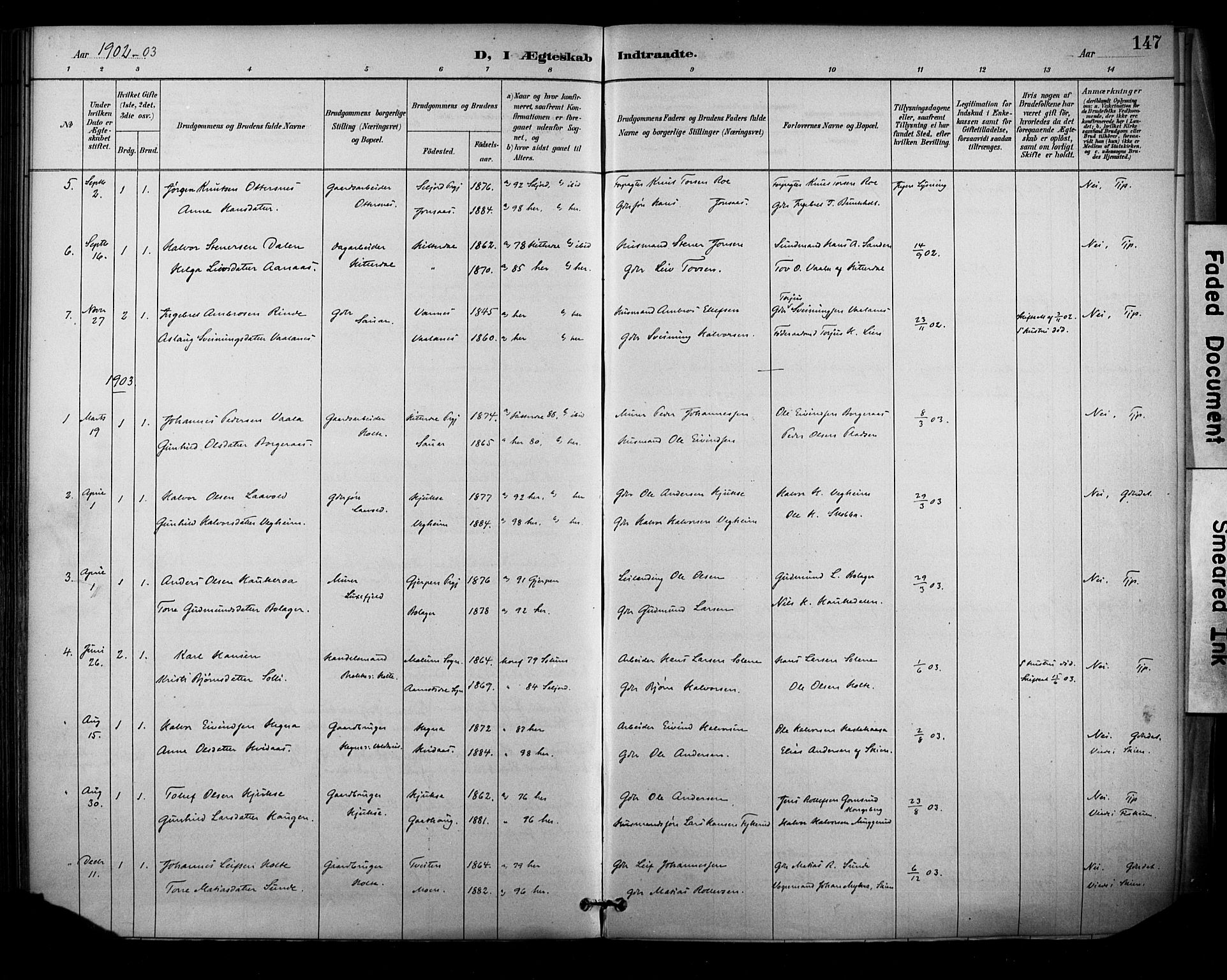 Sauherad kirkebøker, SAKO/A-298/F/Fa/L0009: Parish register (official) no. I 9, 1887-1912, p. 147