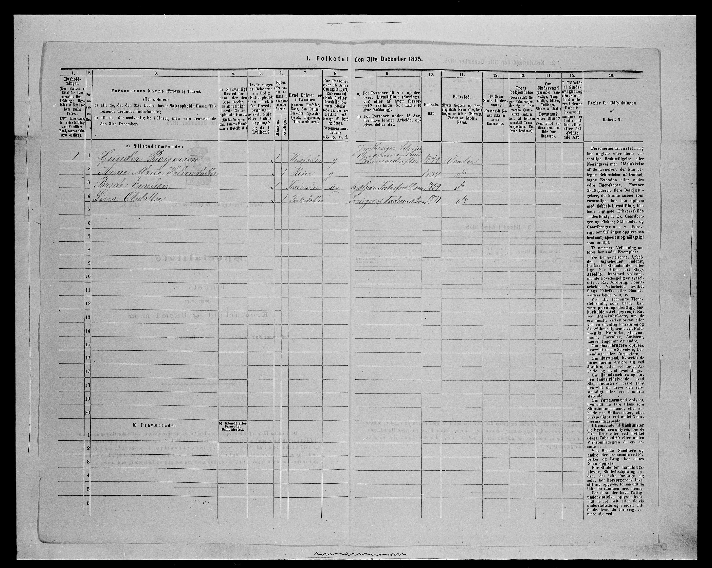 SAH, 1875 census for 0426P Våler parish (Hedmark), 1875, p. 1012