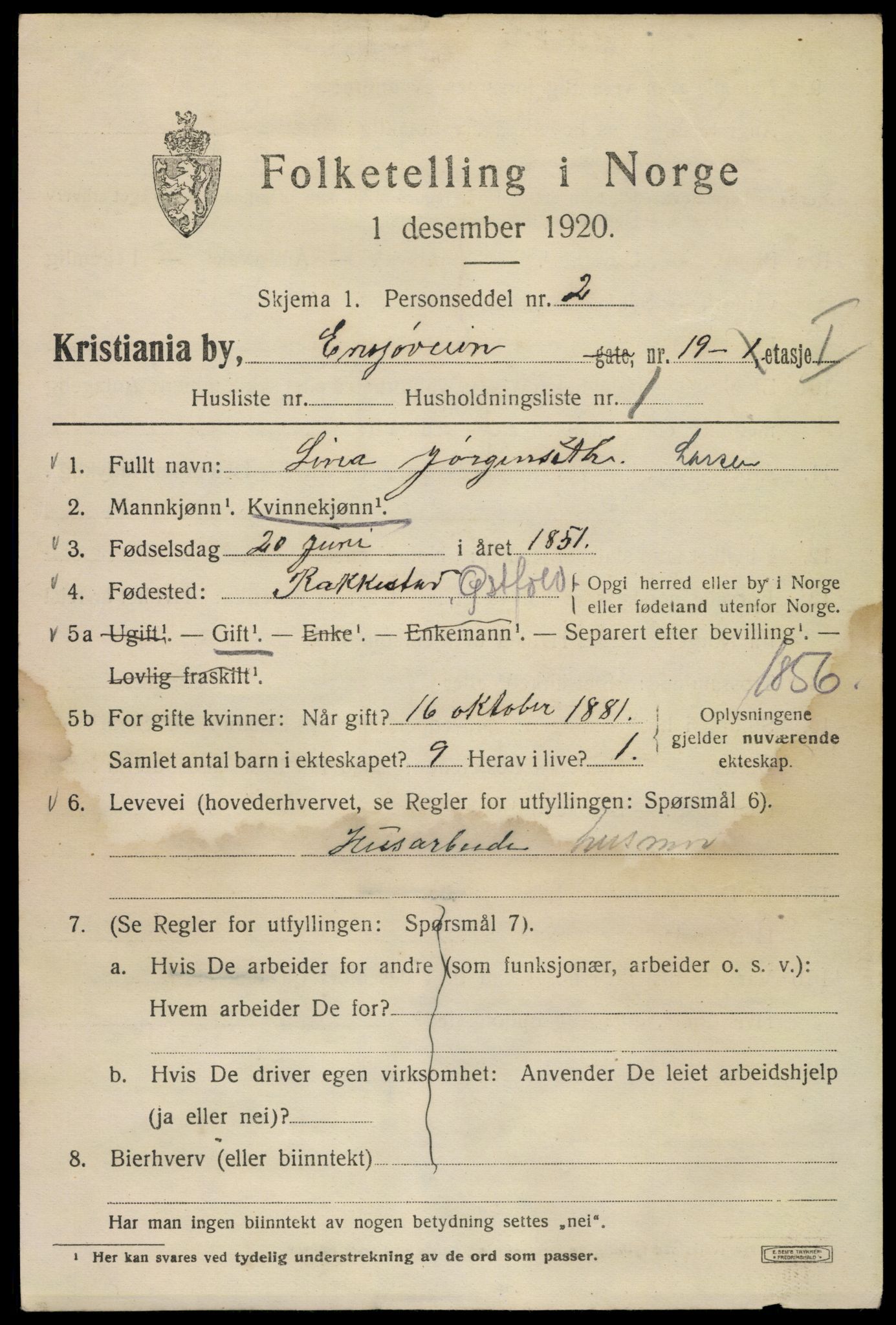 SAO, 1920 census for Kristiania, 1920, p. 219187