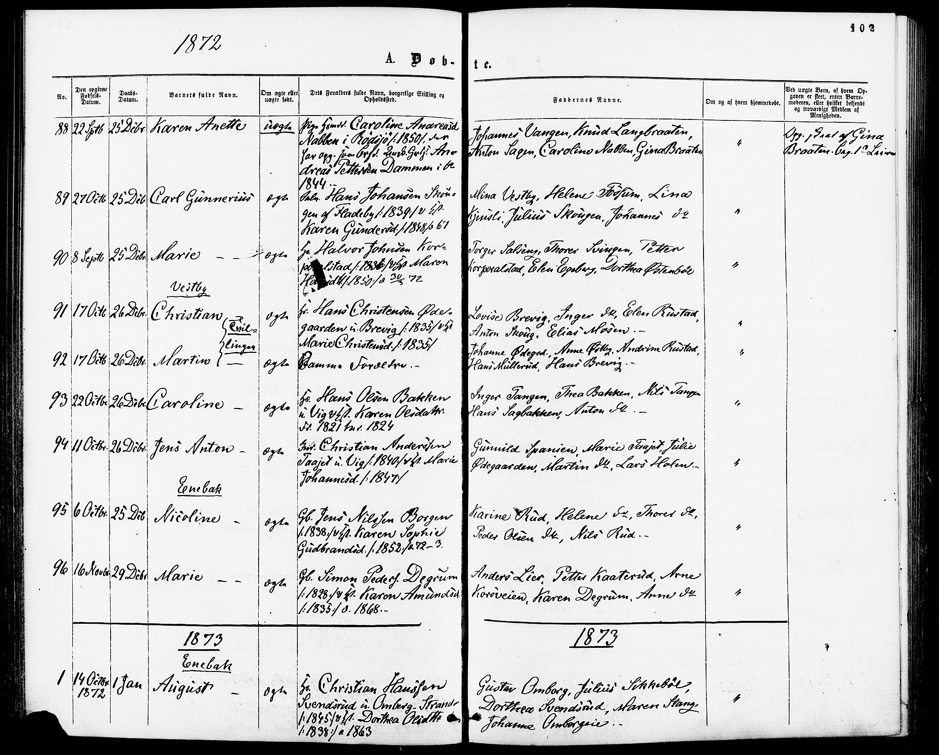 Enebakk prestekontor Kirkebøker, SAO/A-10171c/F/Fa/L0011: Parish register (official) no. I 11, 1862-1882, p. 102