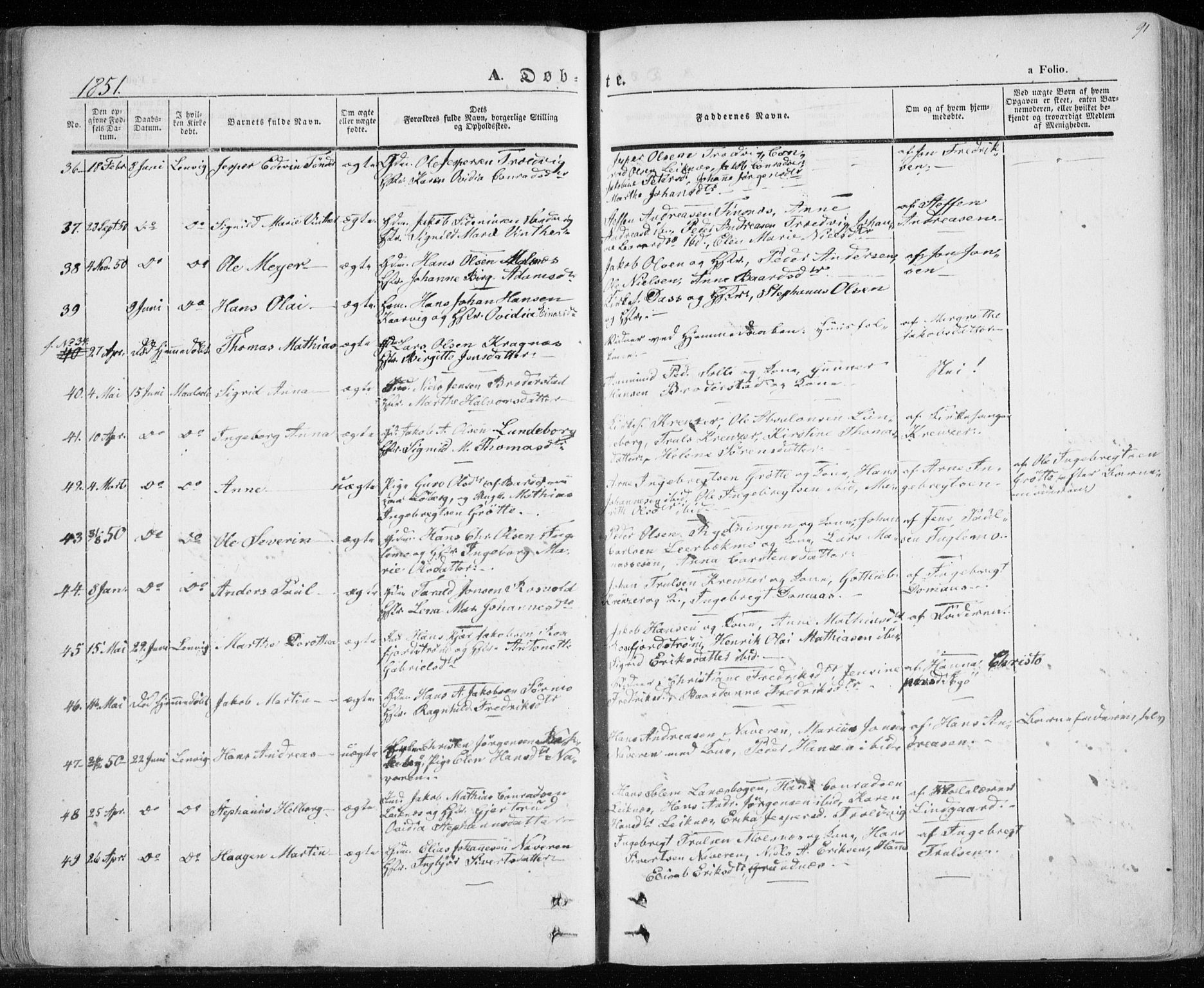 Lenvik sokneprestembete, SATØ/S-1310/H/Ha/Haa/L0006kirke: Parish register (official) no. 6, 1845-1854, p. 91