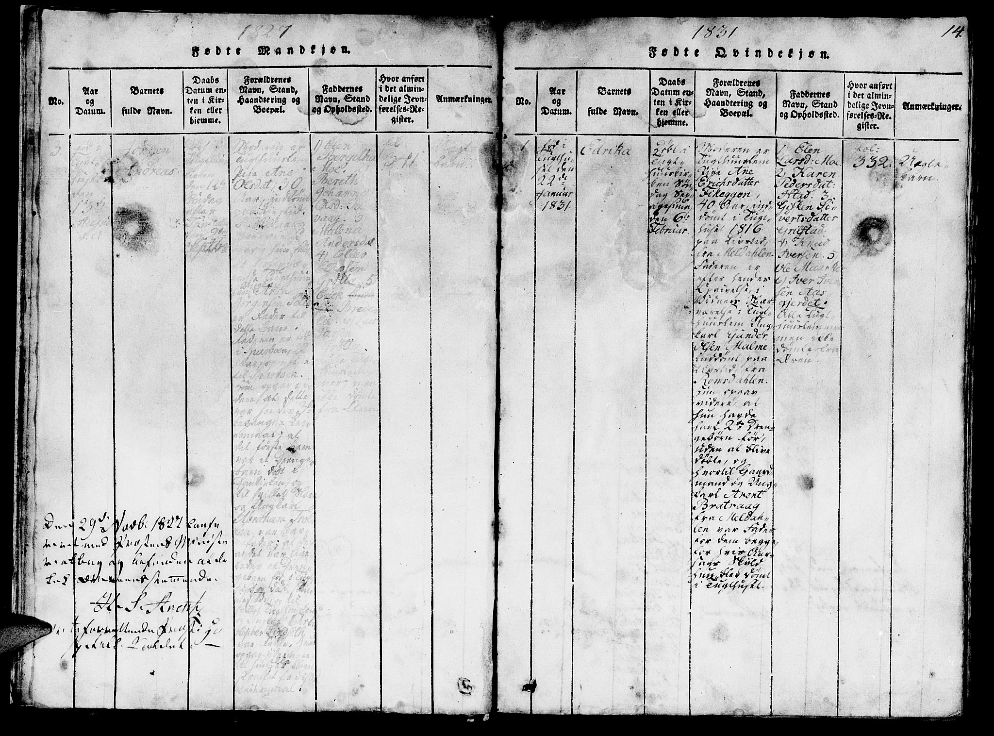 Ministerialprotokoller, klokkerbøker og fødselsregistre - Sør-Trøndelag, SAT/A-1456/623/L0478: Parish register (copy) no. 623C01, 1815-1873, p. 14