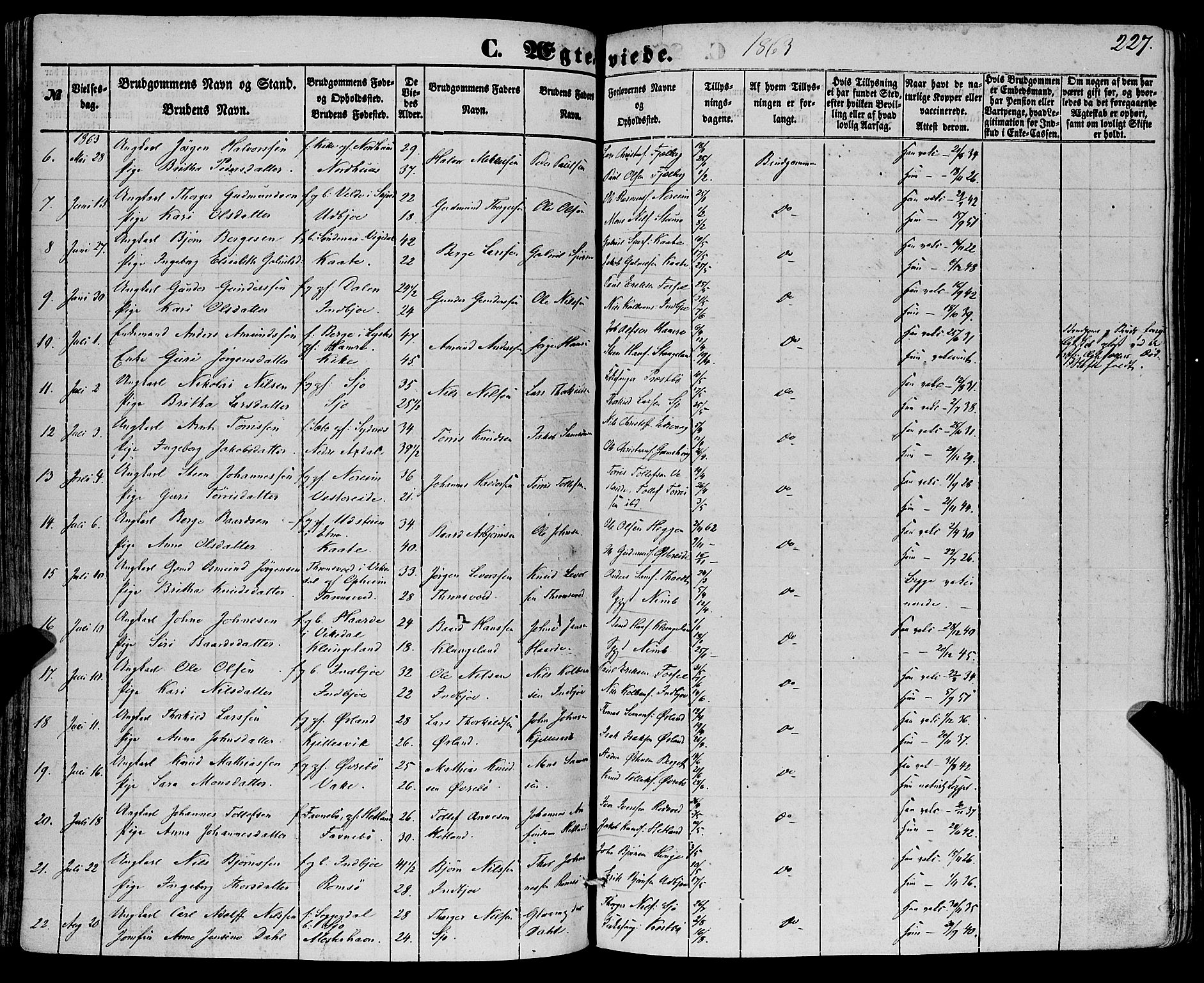 Fjelberg sokneprestembete, SAB/A-75201/H/Haa: Parish register (official) no. A 7, 1851-1867, p. 227