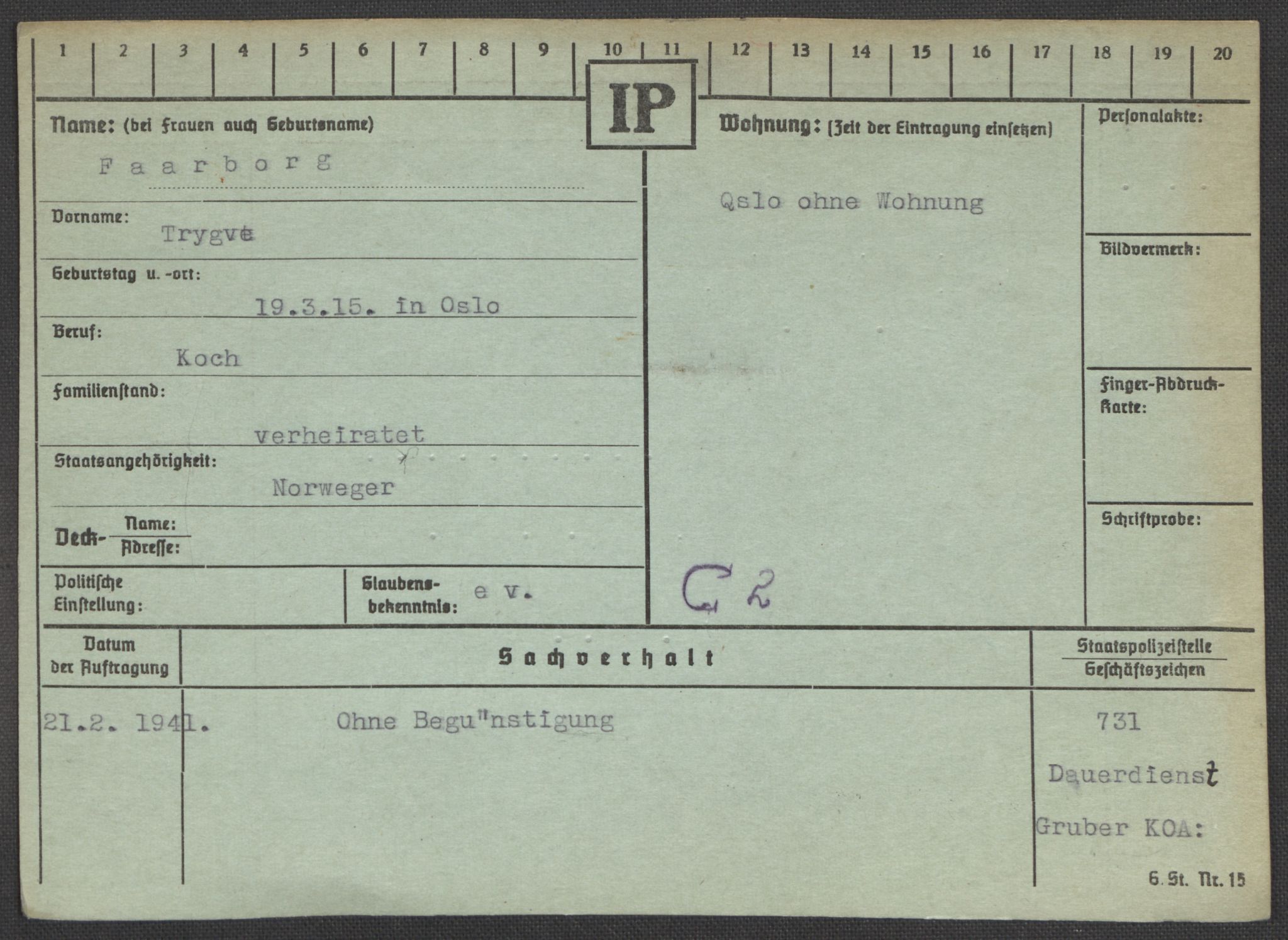 Befehlshaber der Sicherheitspolizei und des SD, RA/RAFA-5969/E/Ea/Eaa/L0003: Register over norske fanger i Møllergata 19: Eng-Hag, 1940-1945, p. 699