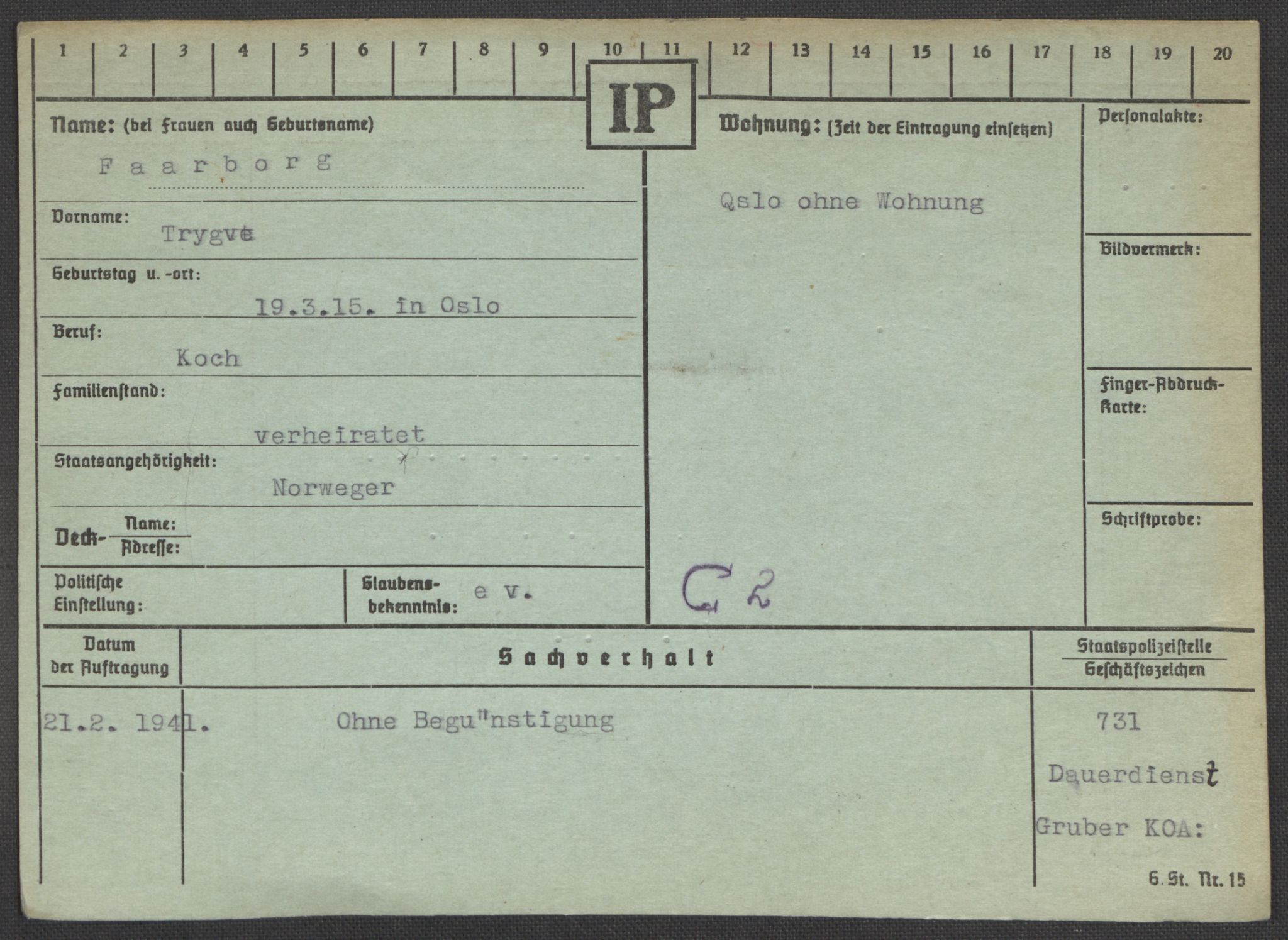 Befehlshaber der Sicherheitspolizei und des SD, AV/RA-RAFA-5969/E/Ea/Eaa/L0003: Register over norske fanger i Møllergata 19: Eng-Hag, 1940-1945, p. 699