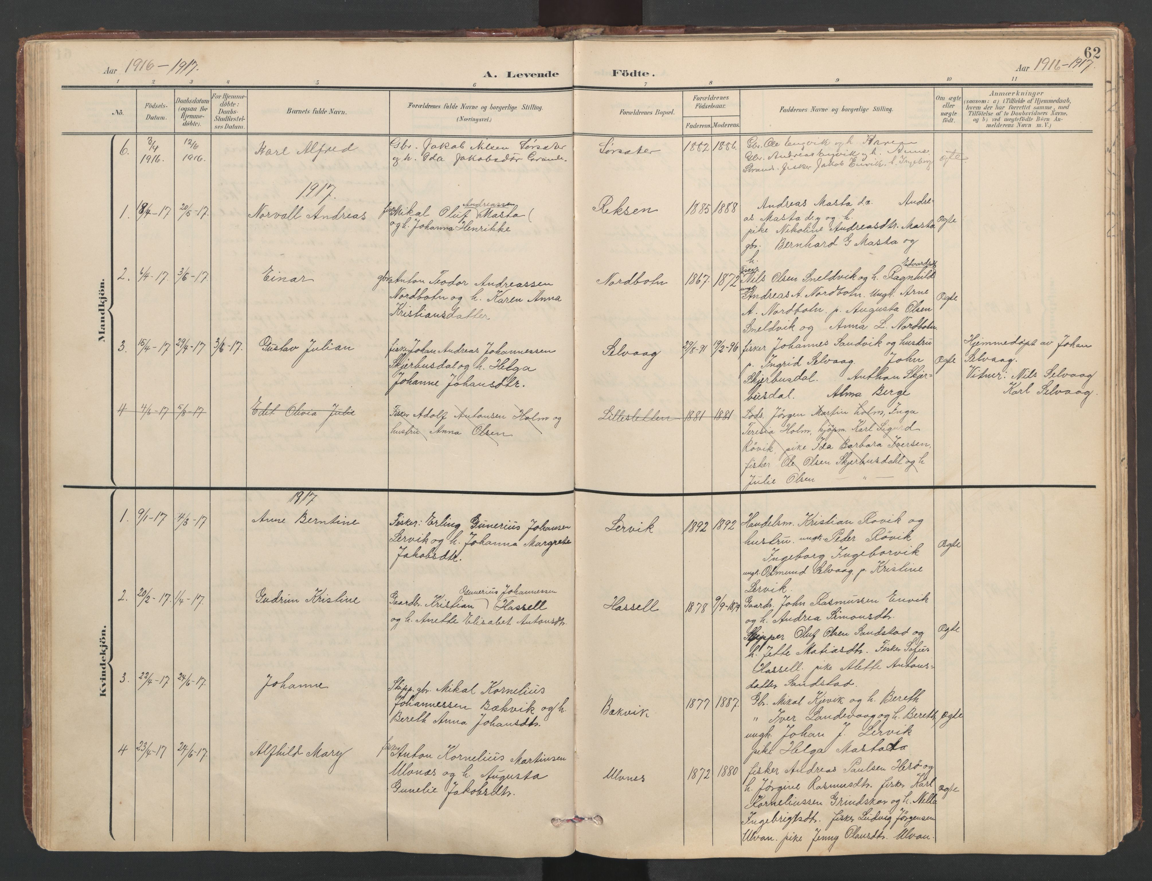 Ministerialprotokoller, klokkerbøker og fødselsregistre - Sør-Trøndelag, SAT/A-1456/638/L0571: Parish register (copy) no. 638C03, 1901-1930, p. 62