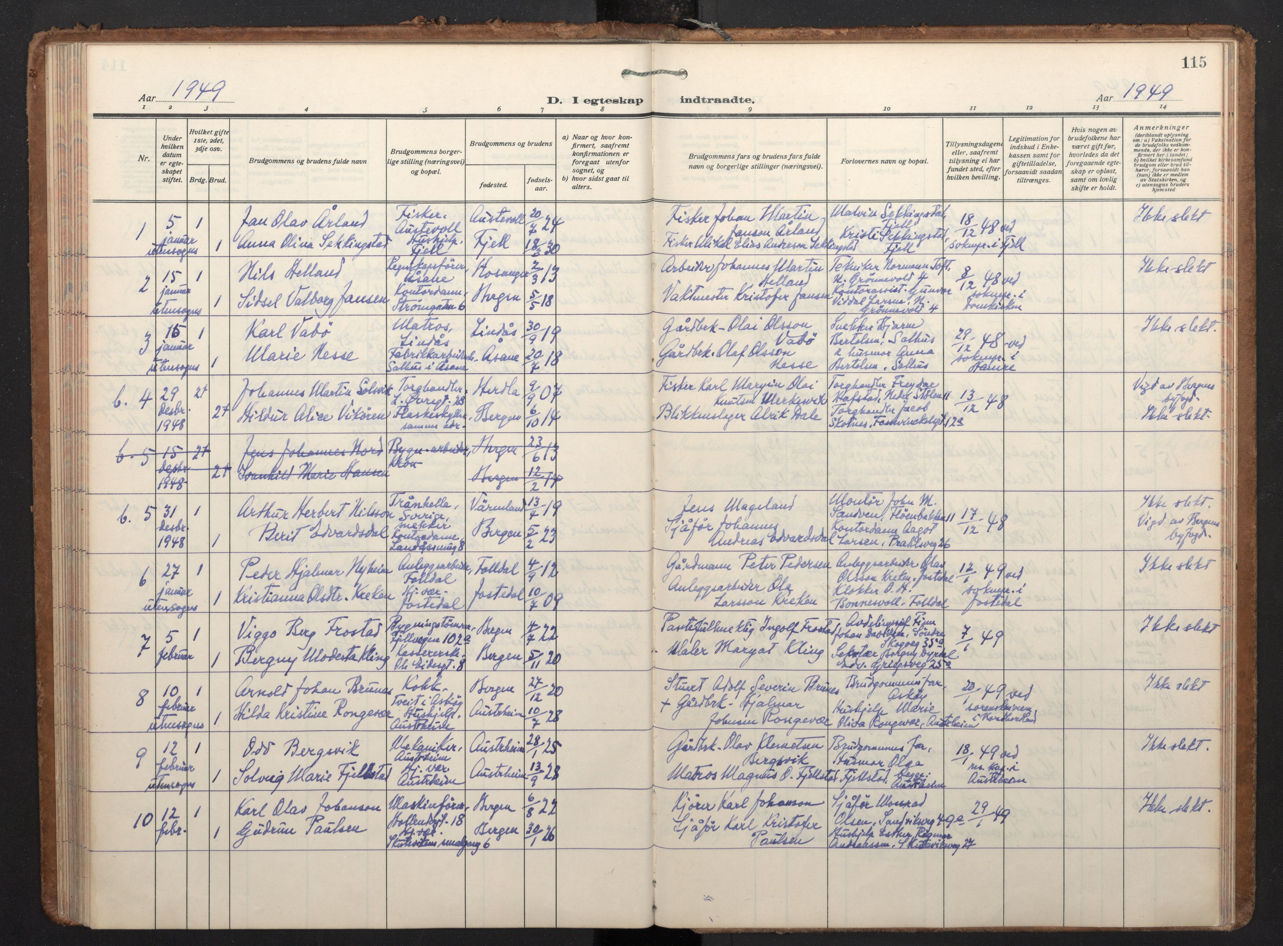 Korskirken sokneprestembete, AV/SAB-A-76101/H/Haa/L0040: Parish register (official) no. D 7, 1938-1952, p. 114b-115a