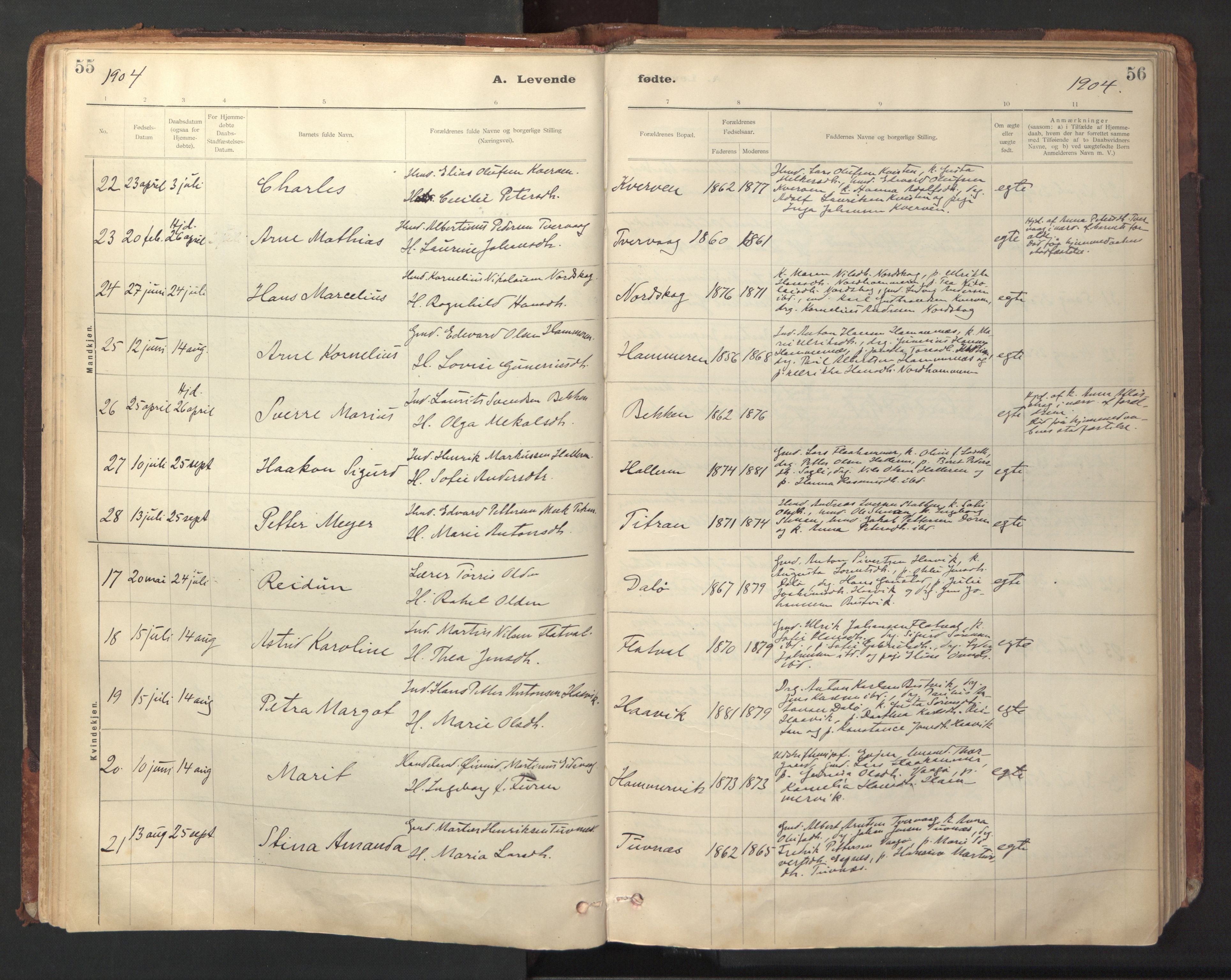 Ministerialprotokoller, klokkerbøker og fødselsregistre - Sør-Trøndelag, SAT/A-1456/641/L0596: Parish register (official) no. 641A02, 1898-1915, p. 55-56