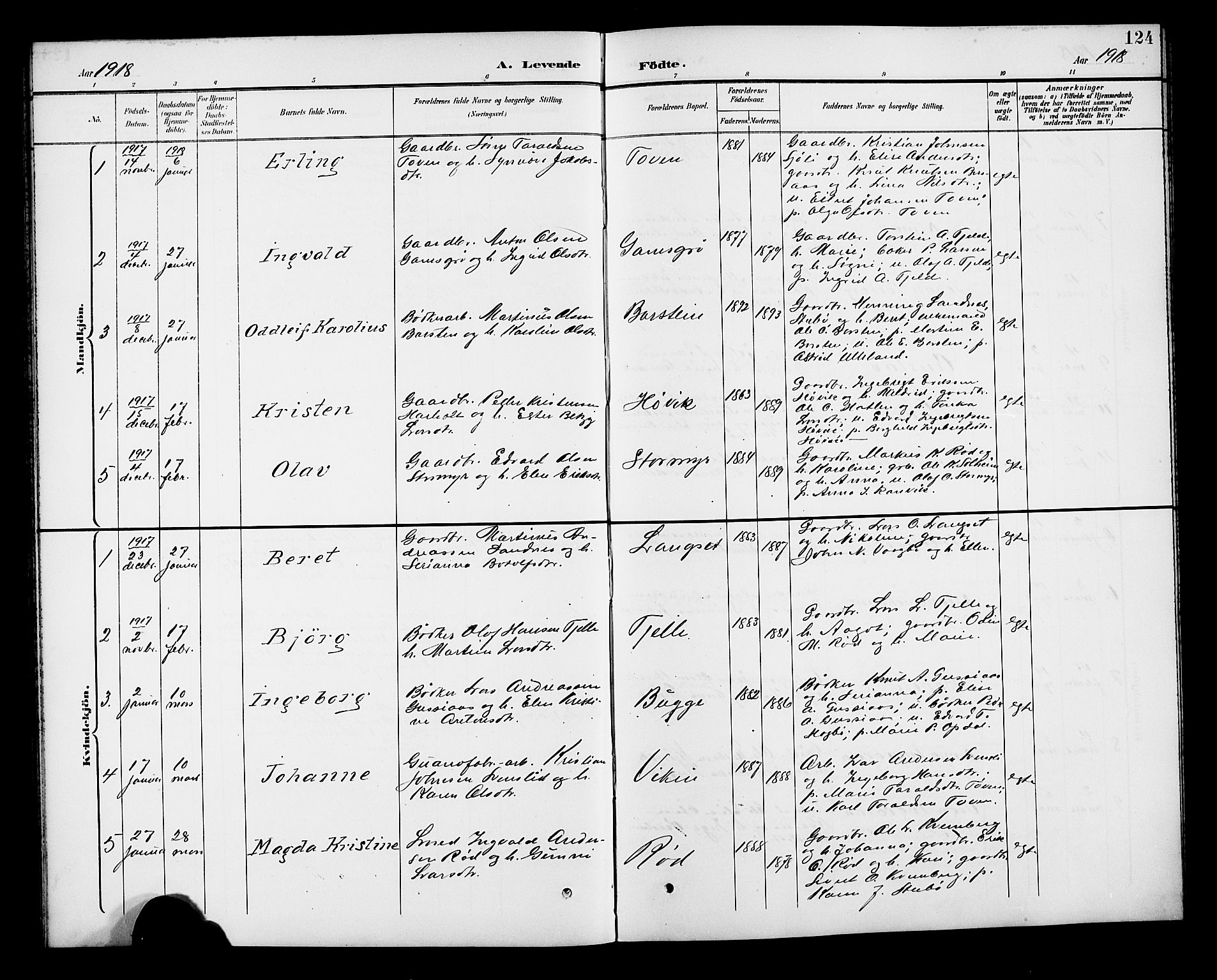 Ministerialprotokoller, klokkerbøker og fødselsregistre - Møre og Romsdal, SAT/A-1454/551/L0632: Parish register (copy) no. 551C04, 1894-1920, p. 124