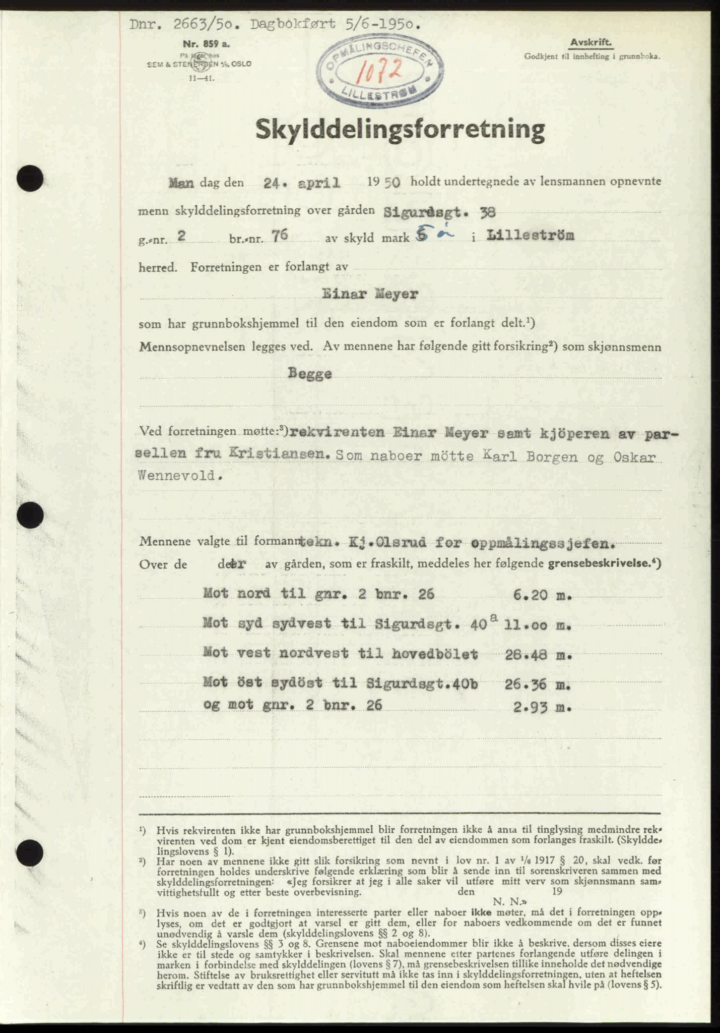 Nedre Romerike sorenskriveri, SAO/A-10469/G/Gb/Gbd/L0030: Mortgage book no. 30, 1950-1950, Diary no: : 2663/1950