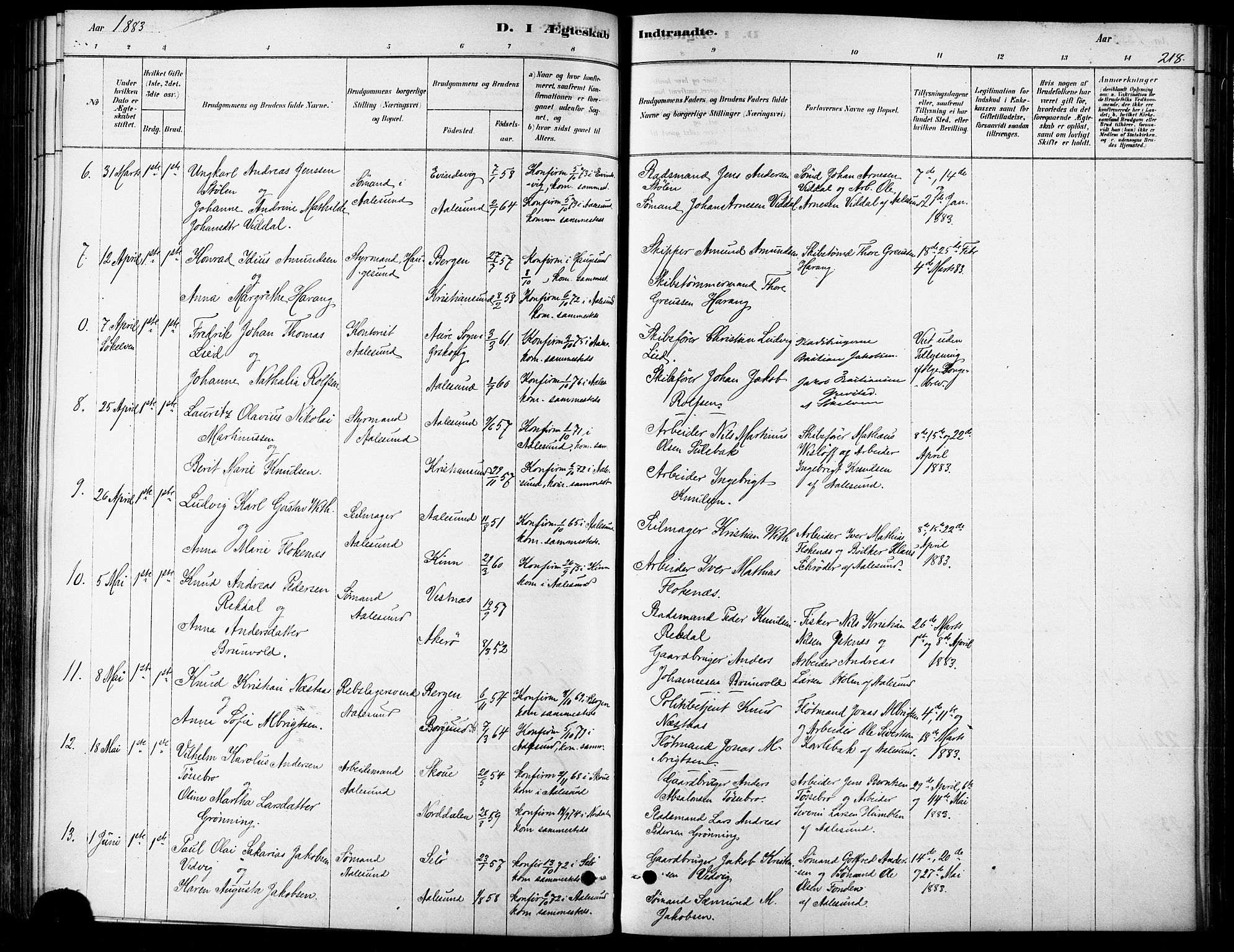 Ministerialprotokoller, klokkerbøker og fødselsregistre - Møre og Romsdal, AV/SAT-A-1454/529/L0454: Parish register (official) no. 529A04, 1878-1885, p. 218