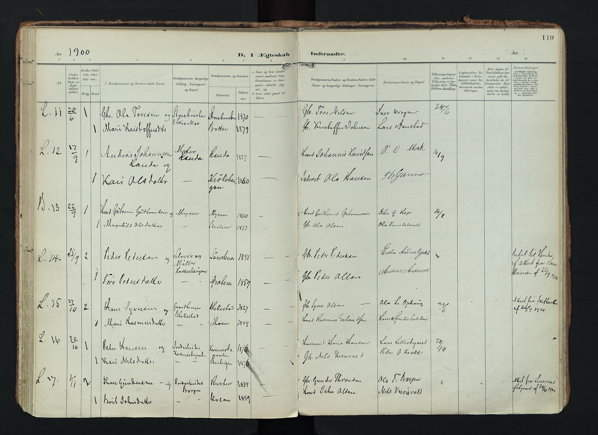Lom prestekontor, SAH/PREST-070/K/L0010: Parish register (official) no. 10, 1899-1926, p. 110