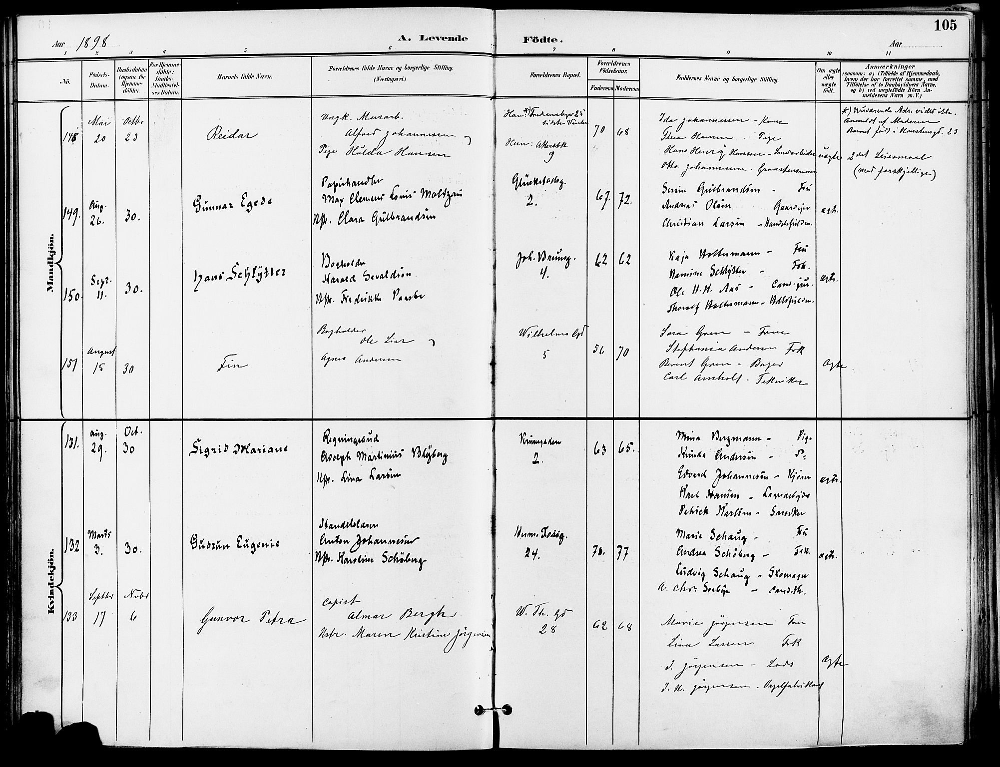 Gamle Aker prestekontor Kirkebøker, SAO/A-10617a/F/L0011: Parish register (official) no. 11, 1896-1901, p. 105