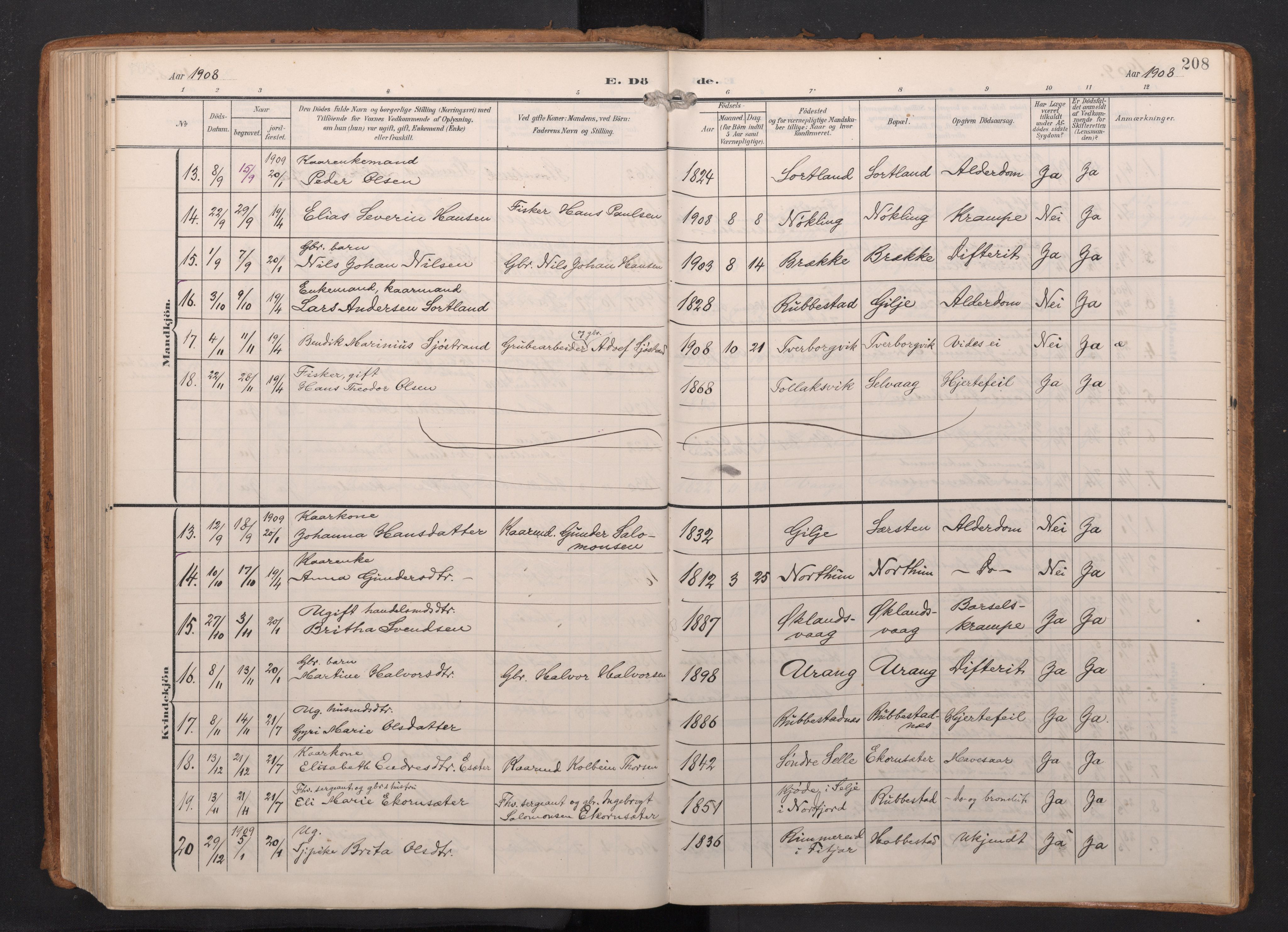 Finnås sokneprestembete, AV/SAB-A-99925/H/Ha/Haa/Haac/L0003: Parish register (official) no. C 3, 1905-1917, p. 208