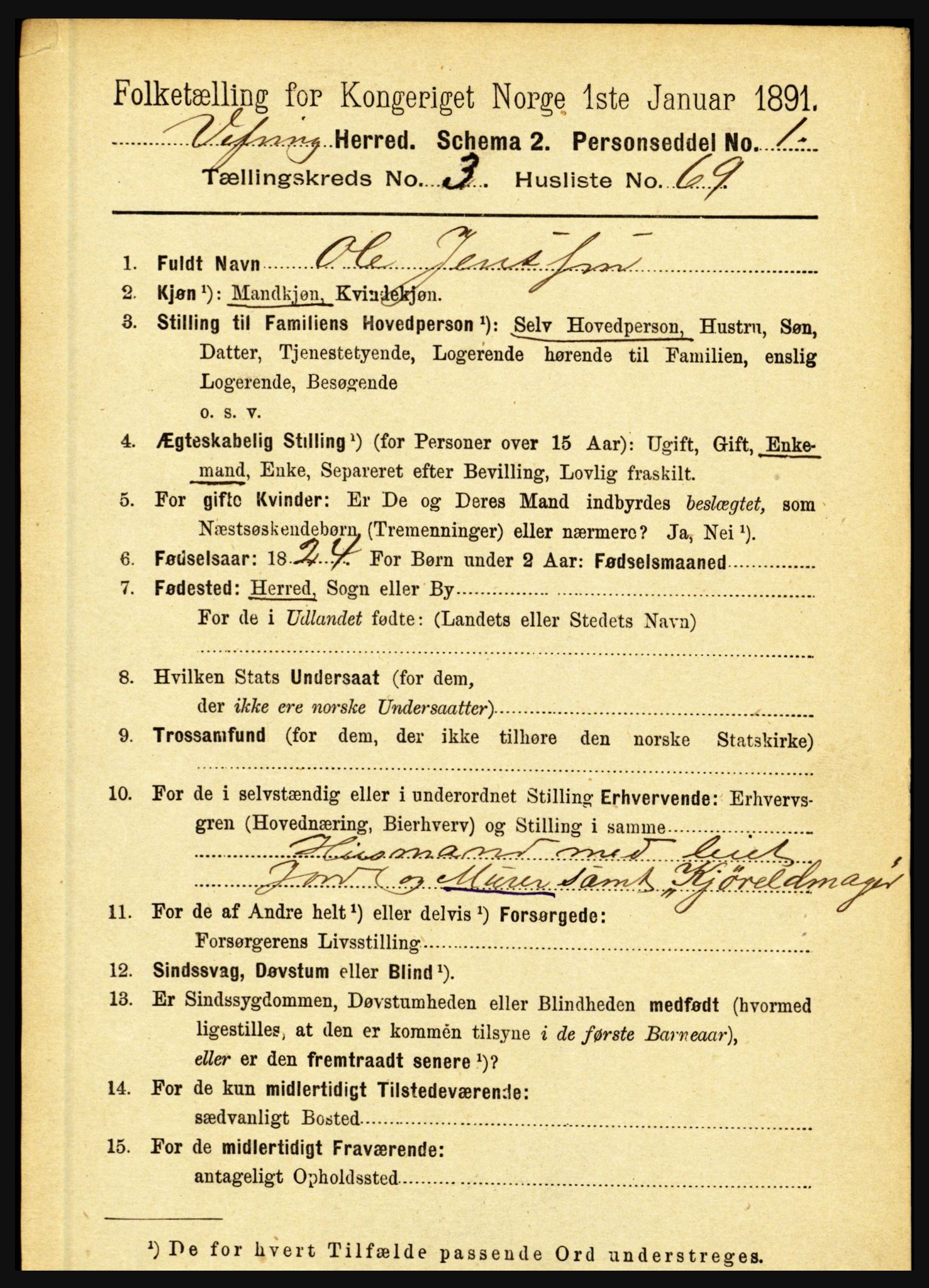 RA, 1891 census for 1434 Vevring, 1891, p. 1146