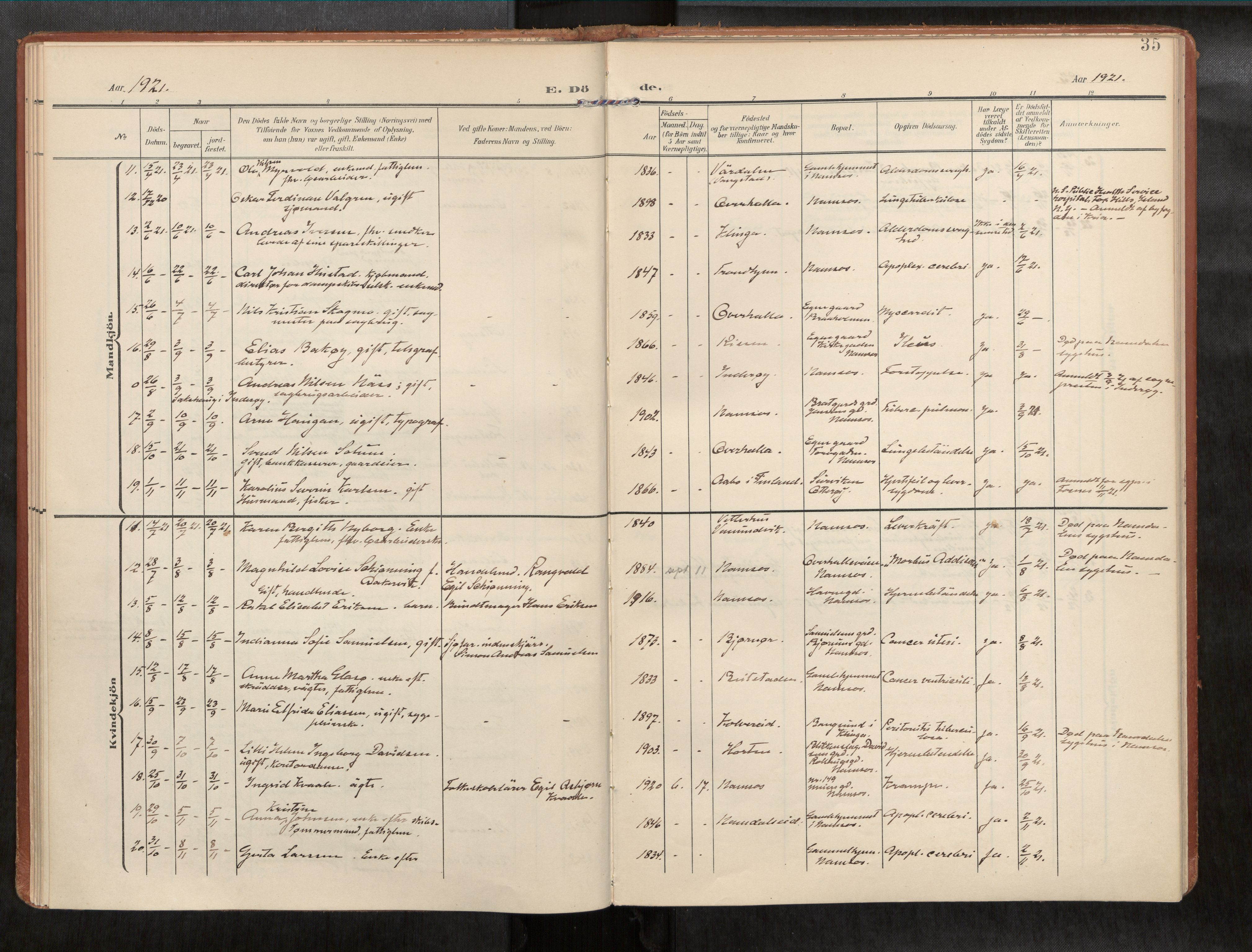 Ministerialprotokoller, klokkerbøker og fødselsregistre - Nord-Trøndelag, AV/SAT-A-1458/768/L0579b: Parish register (official) no. 768A15, 1908-1945, p. 35