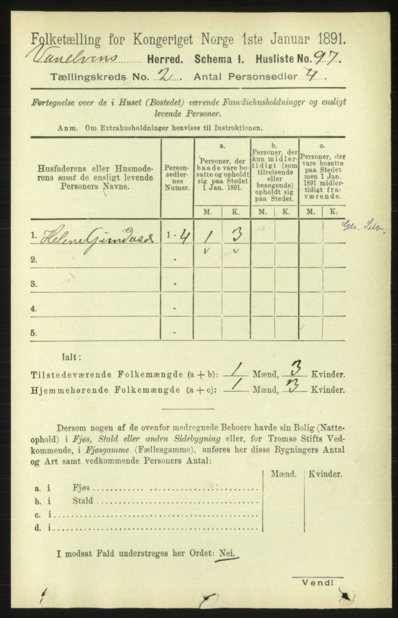 RA, 1891 census for 1511 Vanylven, 1891, p. 695