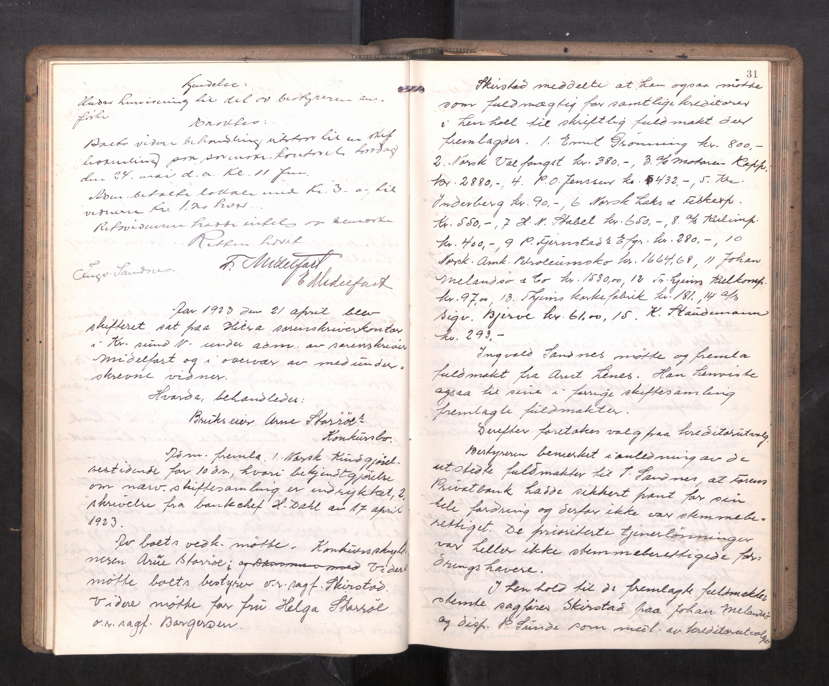 Hitra sorenskriveri, AV/SAT-A-0018/3/3B/L0002: Skifteforhandlingsprotokoll, 1922-1927, p. 30b-31a