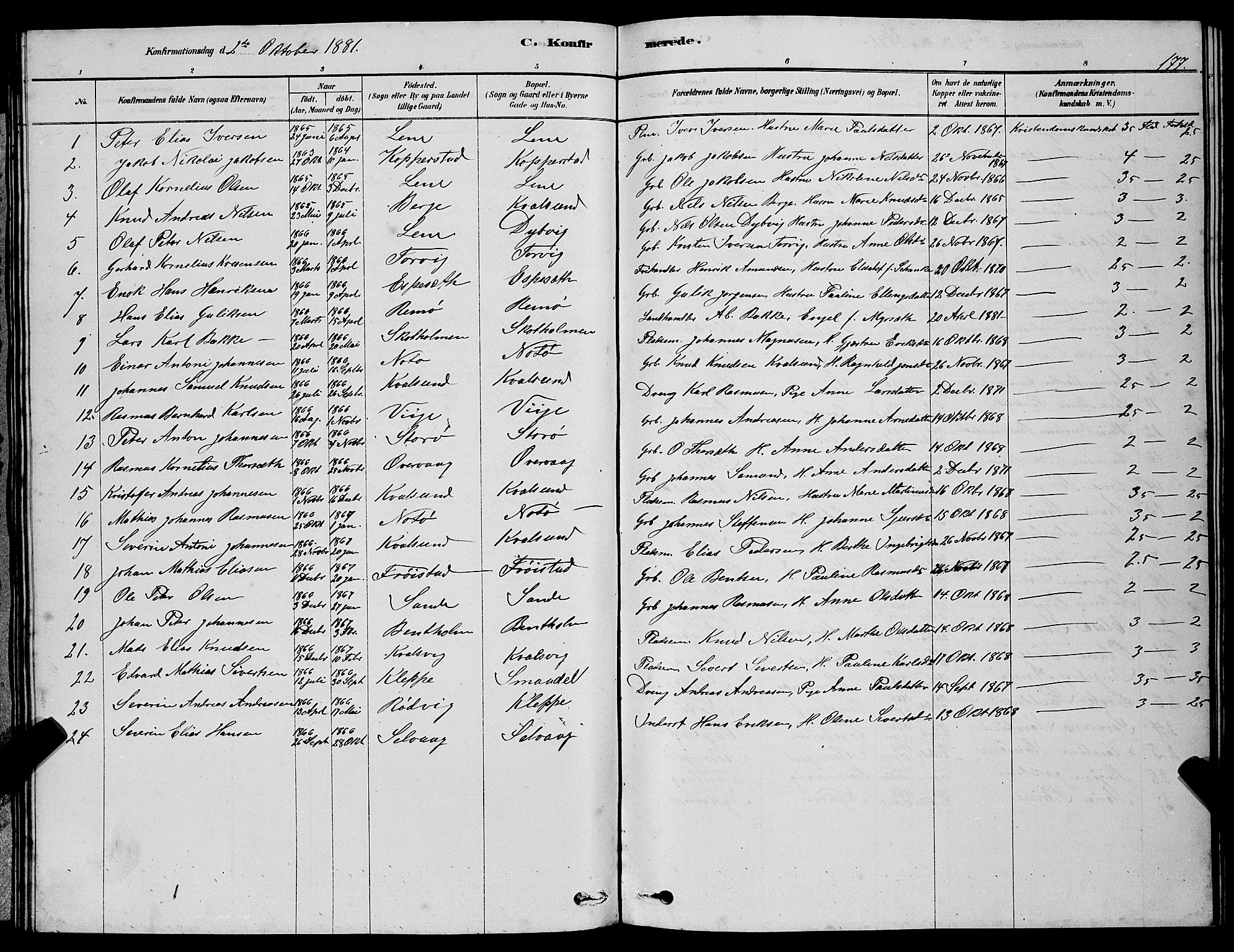 Ministerialprotokoller, klokkerbøker og fødselsregistre - Møre og Romsdal, AV/SAT-A-1454/507/L0081: Parish register (copy) no. 507C04, 1878-1898, p. 177