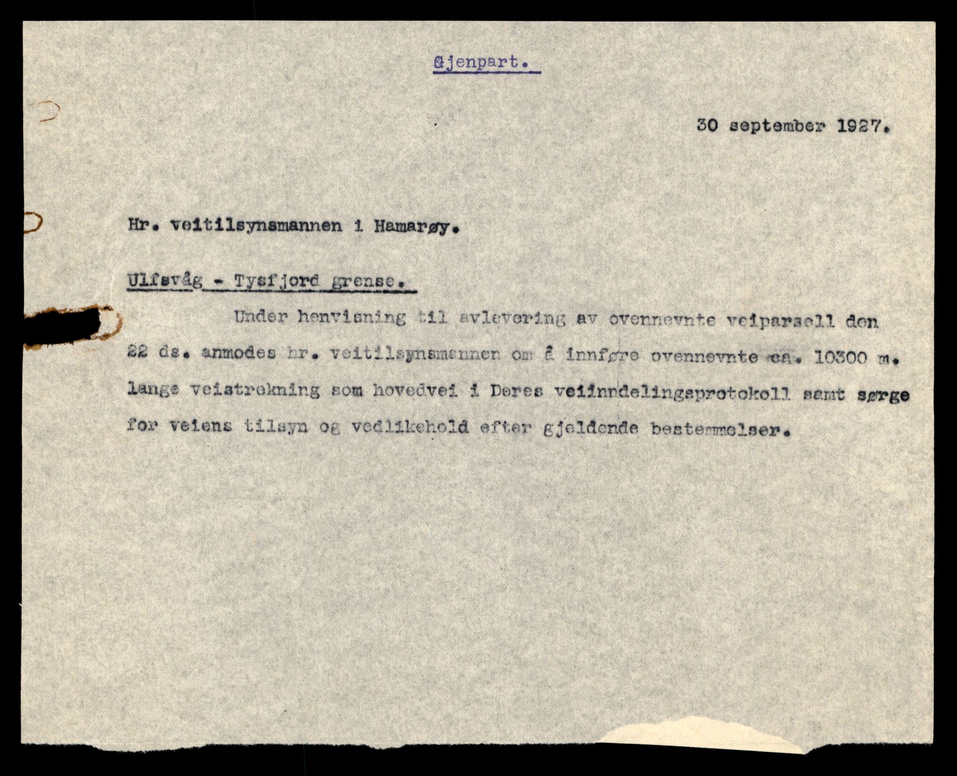 Nordland vegkontor, AV/SAT-A-4181/F/Fa/L0030: Hamarøy/Tysfjord, 1885-1948, p. 506