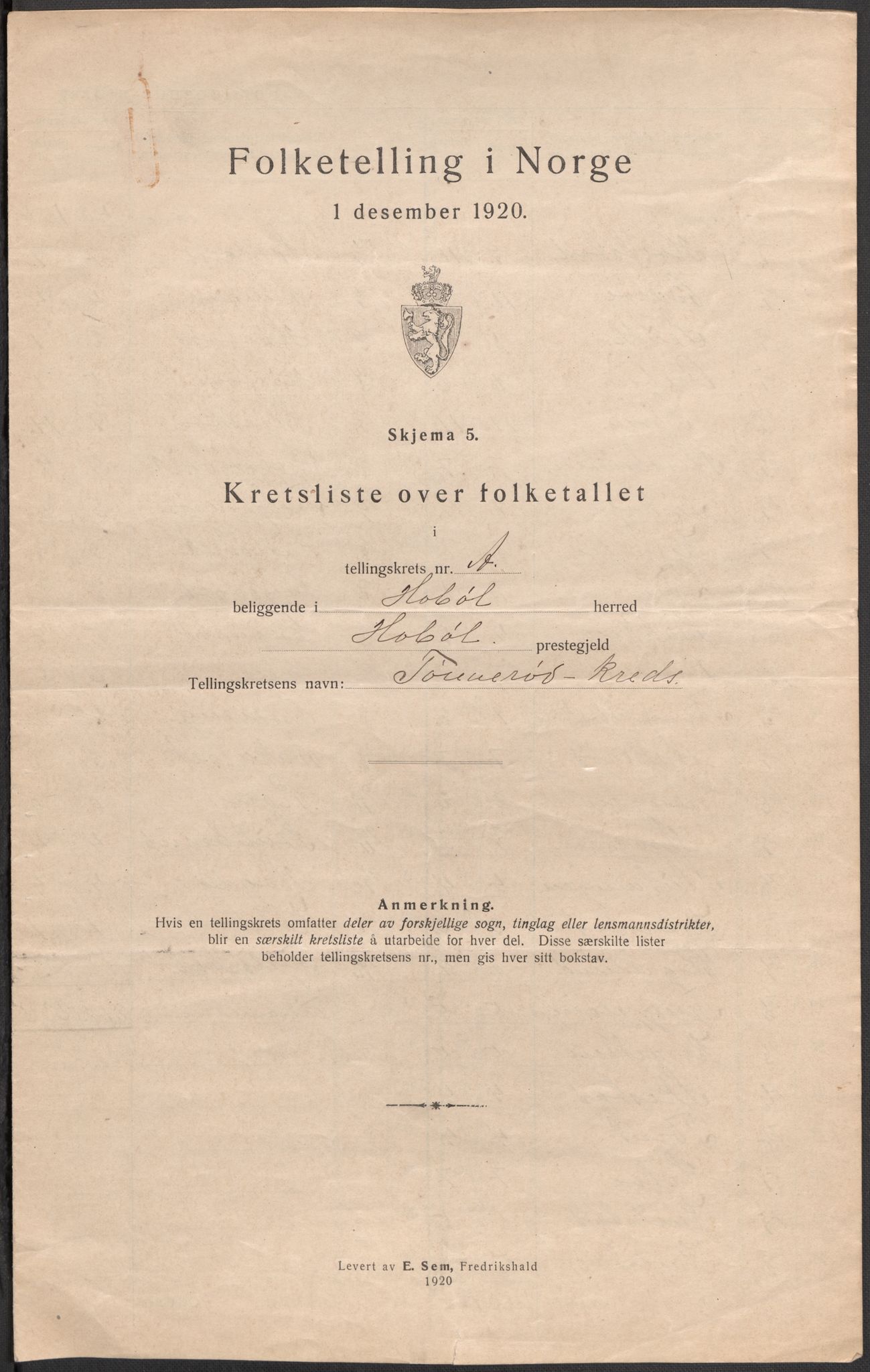 SAO, 1920 census for Hobøl, 1920, p. 11