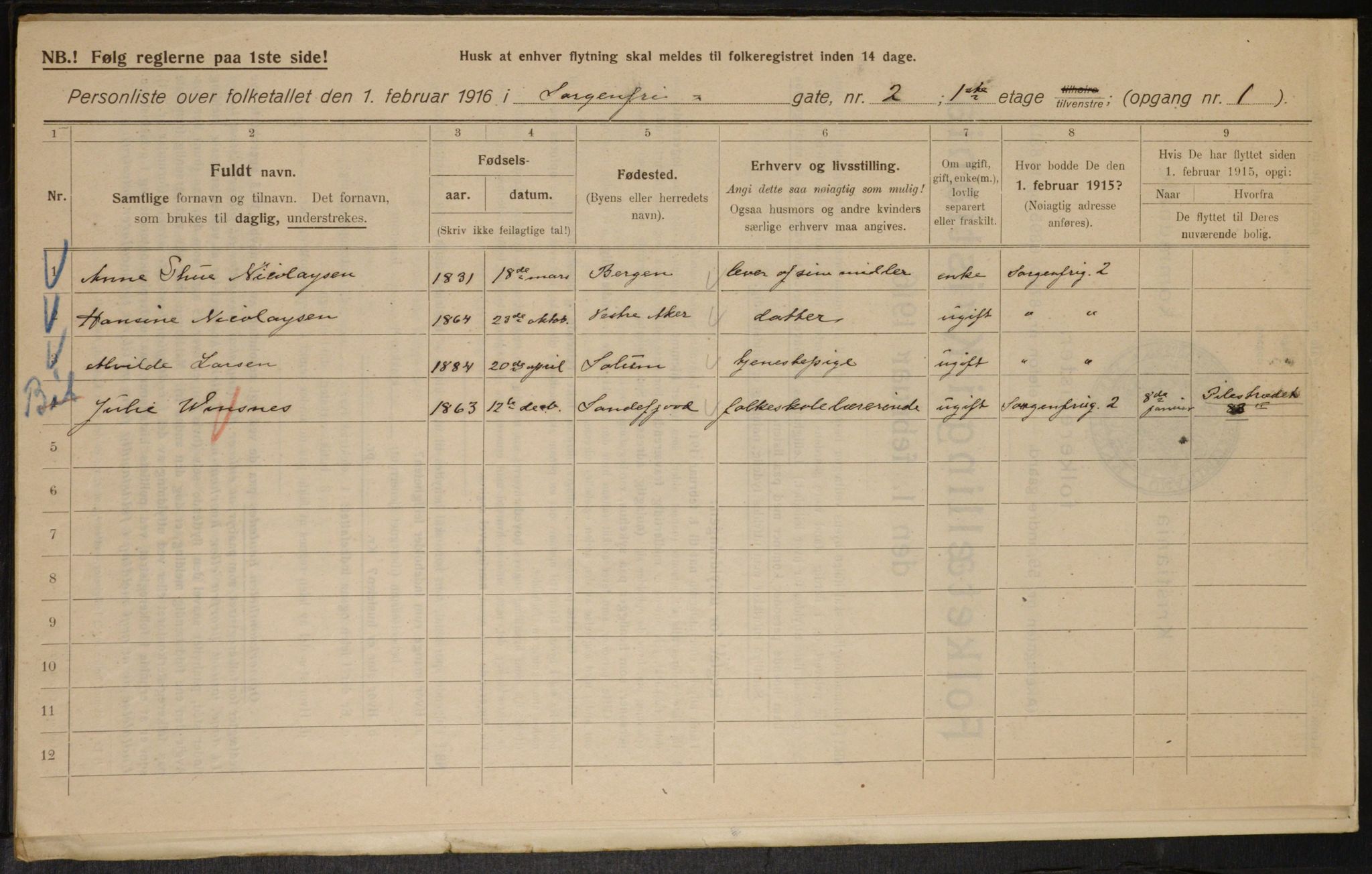 OBA, Municipal Census 1916 for Kristiania, 1916, p. 102284