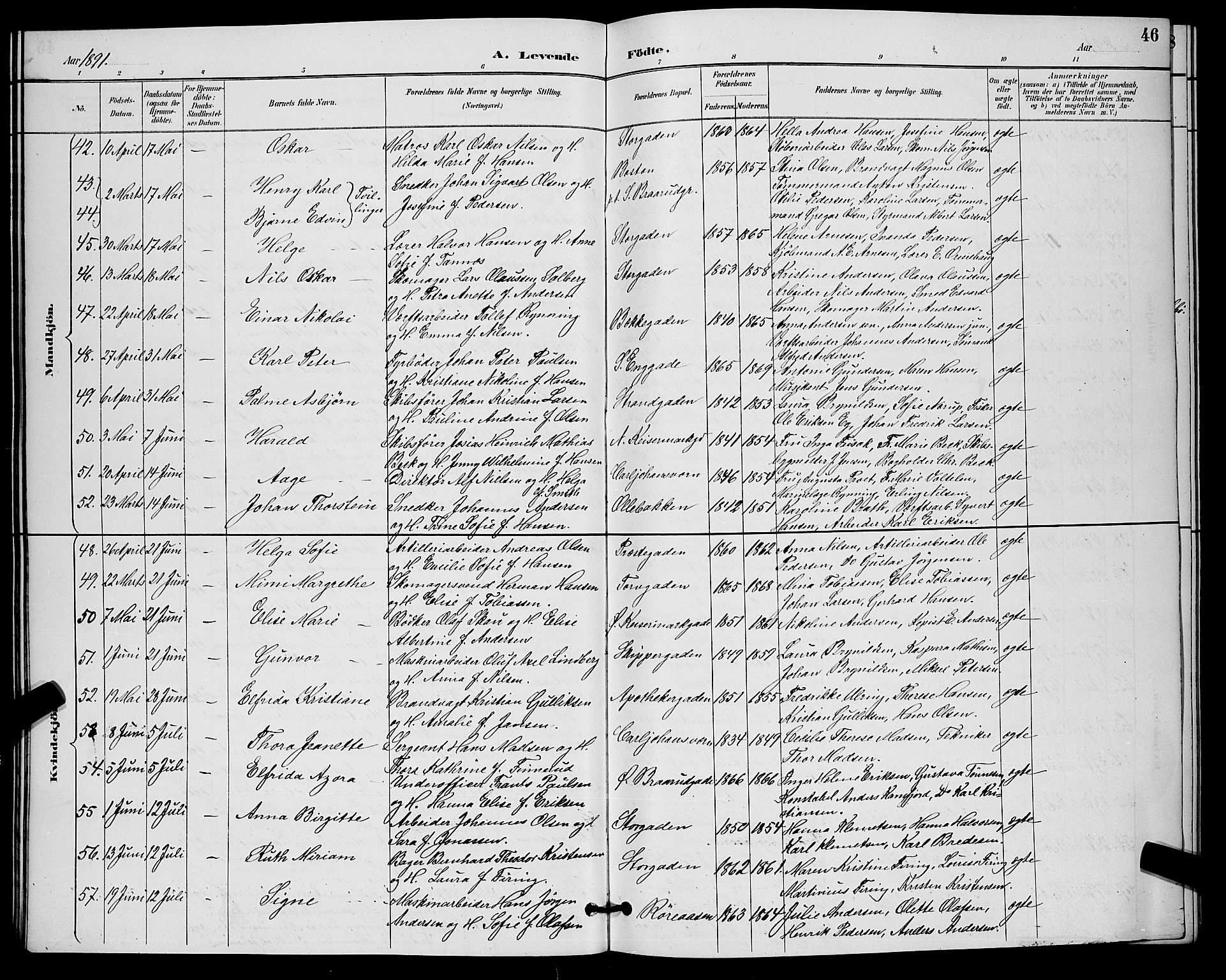 Horten kirkebøker, AV/SAKO-A-348/G/Ga/L0005: Parish register (copy) no. 5, 1888-1895, p. 46