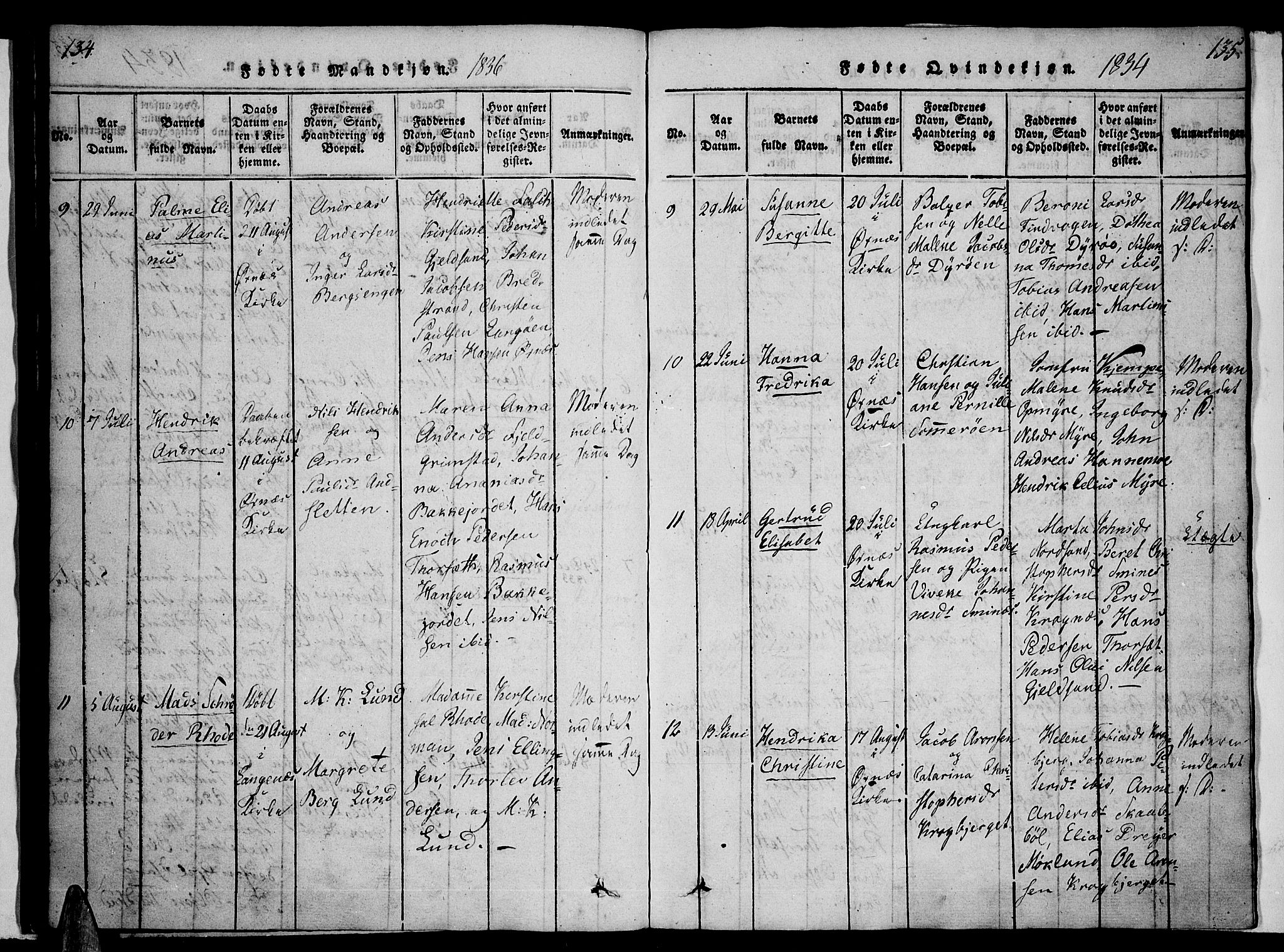 Ministerialprotokoller, klokkerbøker og fødselsregistre - Nordland, SAT/A-1459/893/L1331: Parish register (official) no. 893A04, 1820-1840, p. 134-135