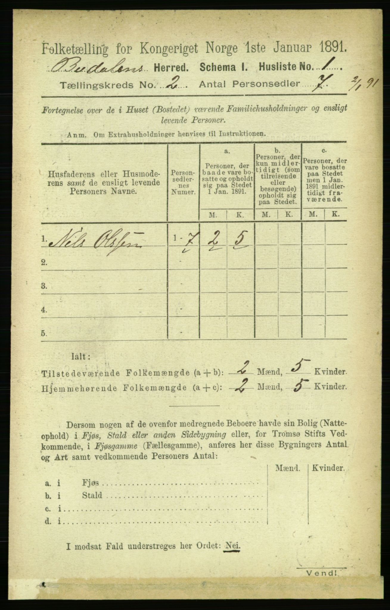 RA, 1891 census for 1647 Budal, 1891, p. 379