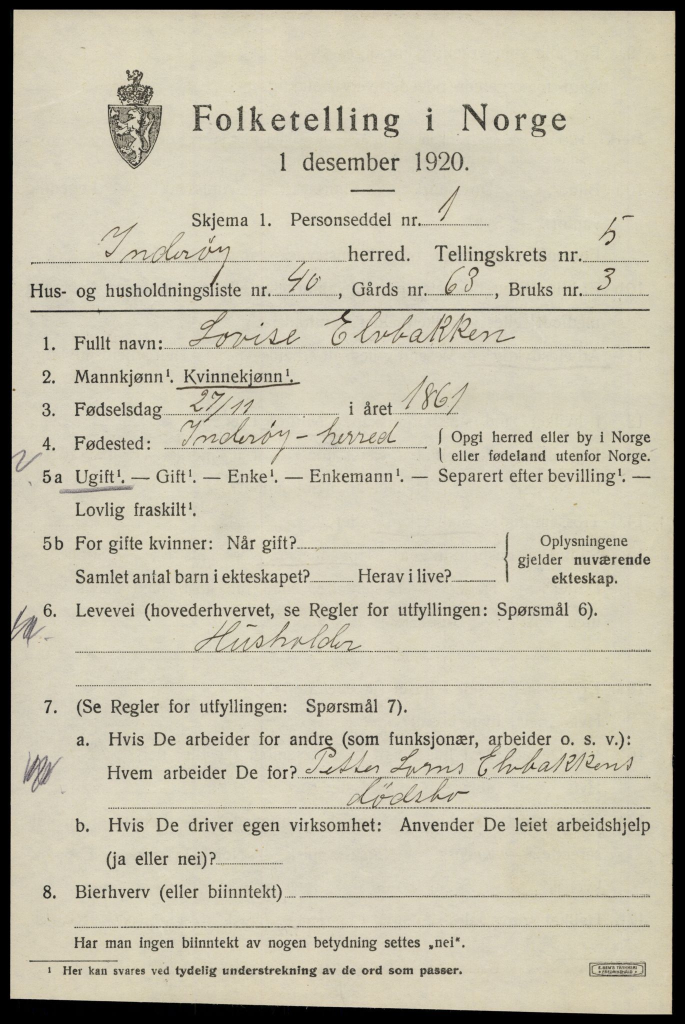 SAT, 1920 census for Inderøy, 1920, p. 4681