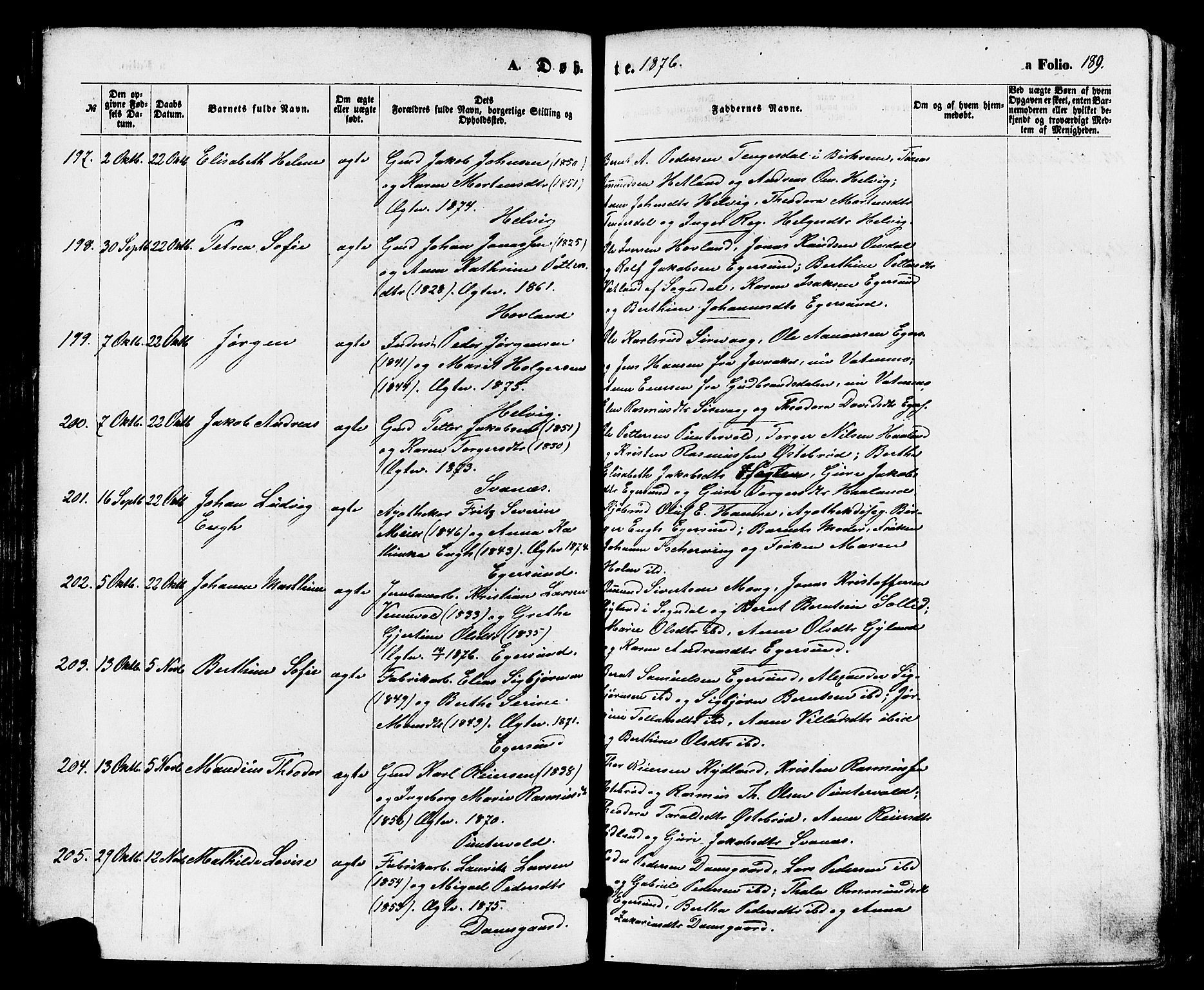 Eigersund sokneprestkontor, AV/SAST-A-101807/S08/L0014: Parish register (official) no. A 13, 1866-1878, p. 189