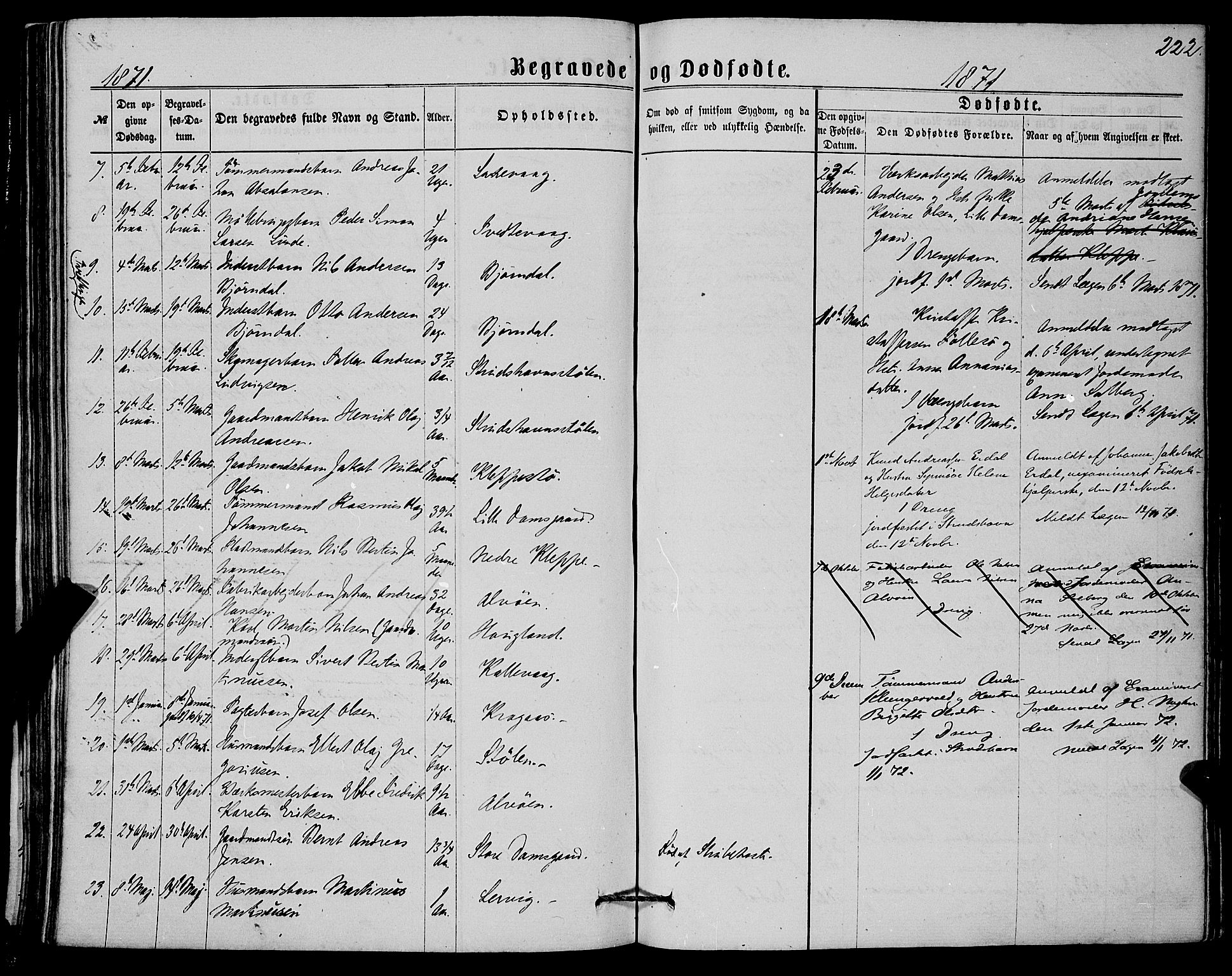 Askøy Sokneprestembete, SAB/A-74101/H/Ha/Haa/Haaa/L0009: Parish register (official) no. A 9, 1863-1877, p. 222