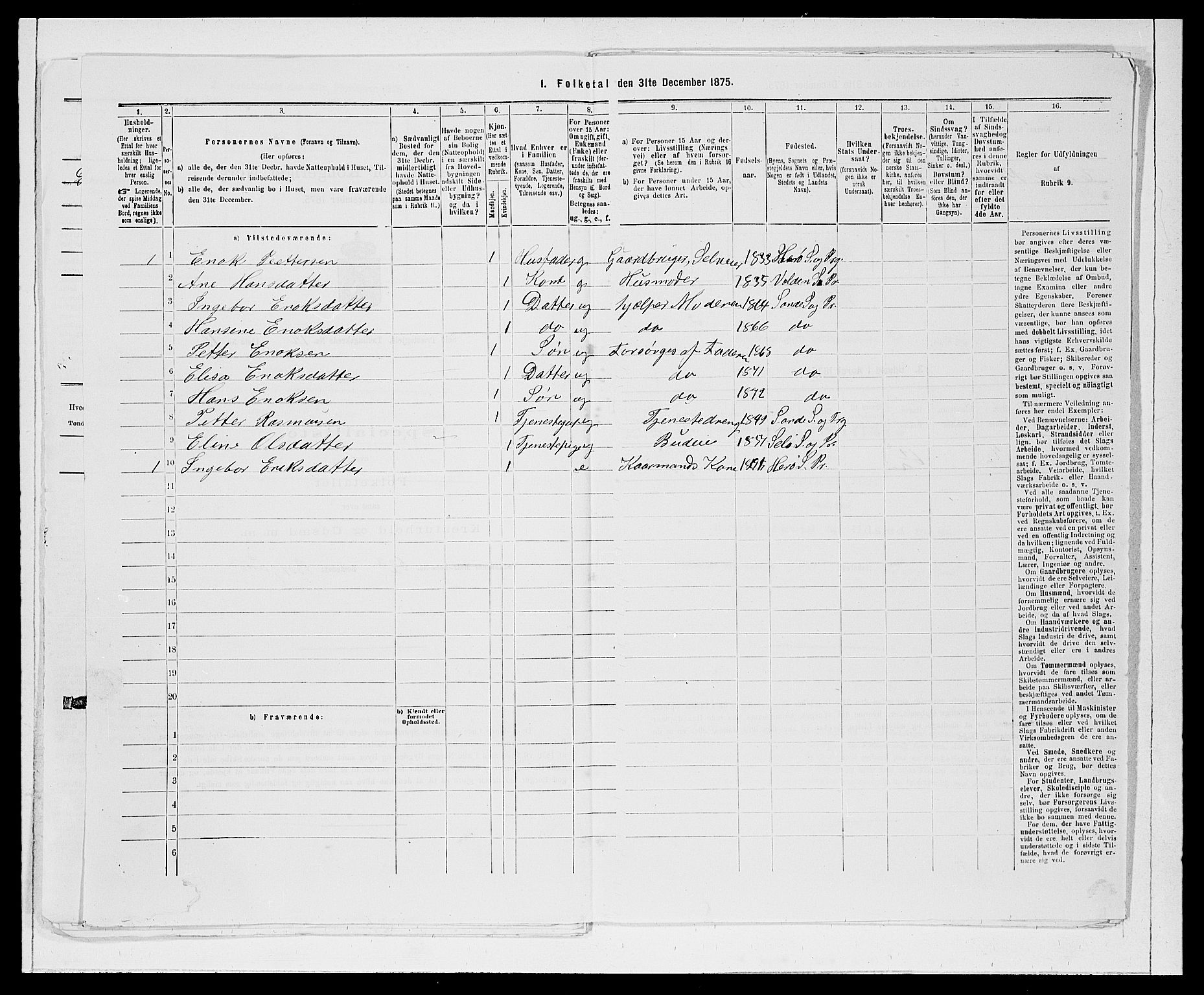 SAB, 1875 Census for 1441P Selje, 1875, p. 1501