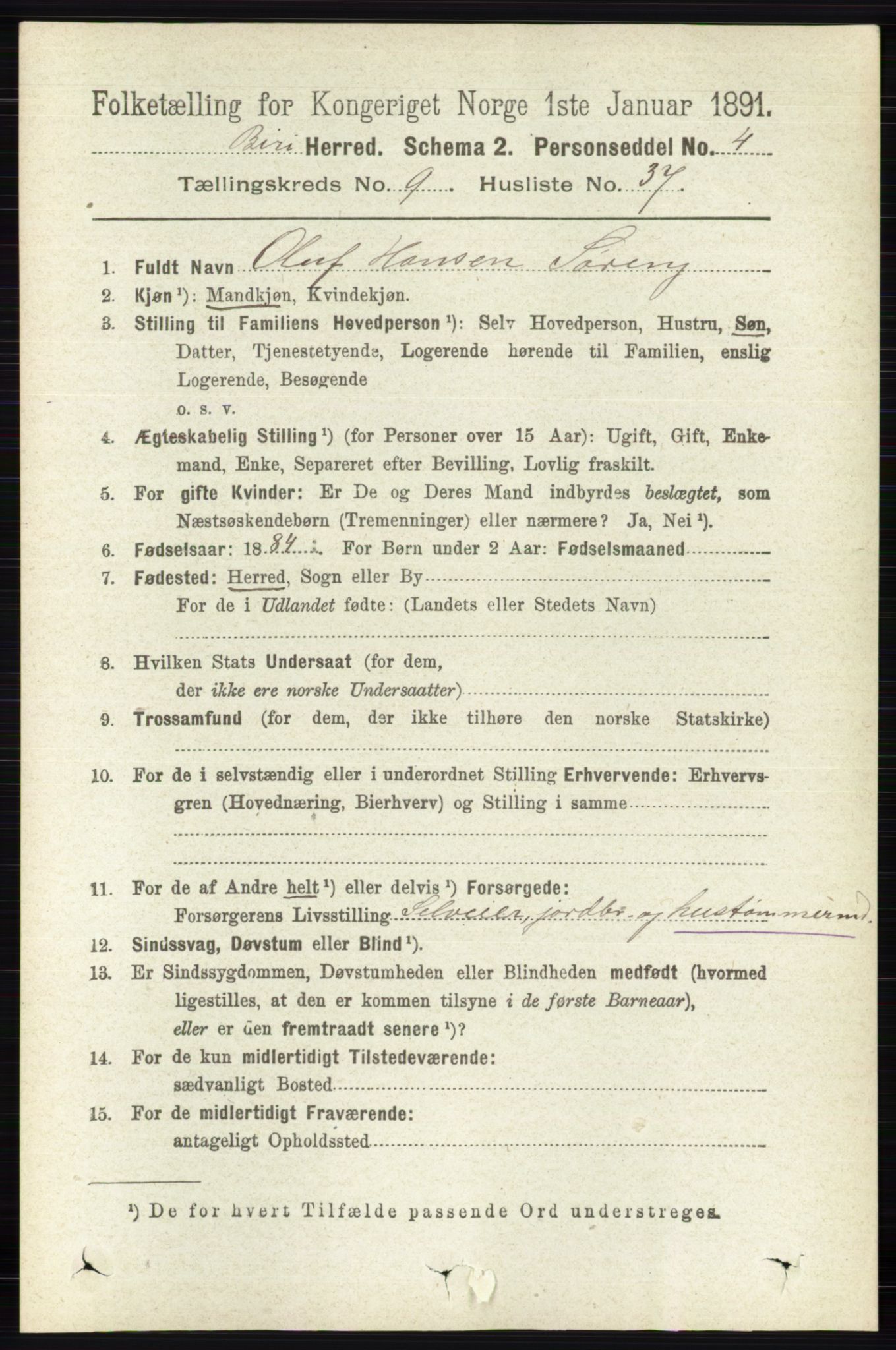 RA, 1891 census for 0525 Biri, 1891, p. 3624