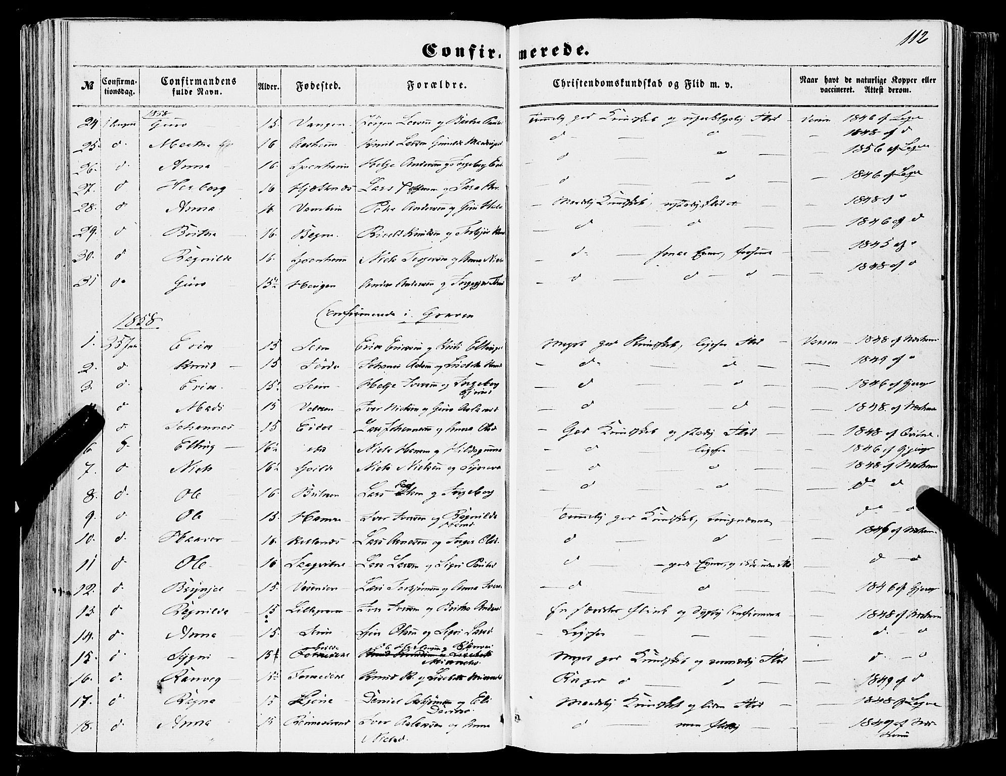 Ulvik sokneprestembete, AV/SAB-A-78801/H/Haa: Parish register (official) no. A 13, 1853-1863, p. 112