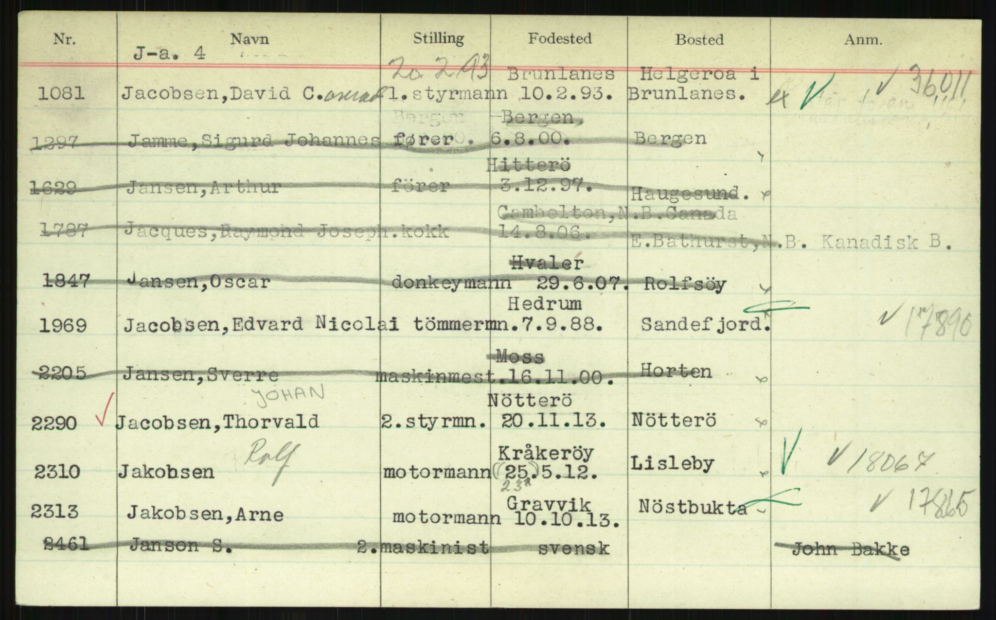 Direktoratet for sjømenn, AV/RA-S-3545/G/Gi/L0002: Kartotek over krigsdekorasjoner tildelt under krigen til nordmenn, 1940-1945, p. 767