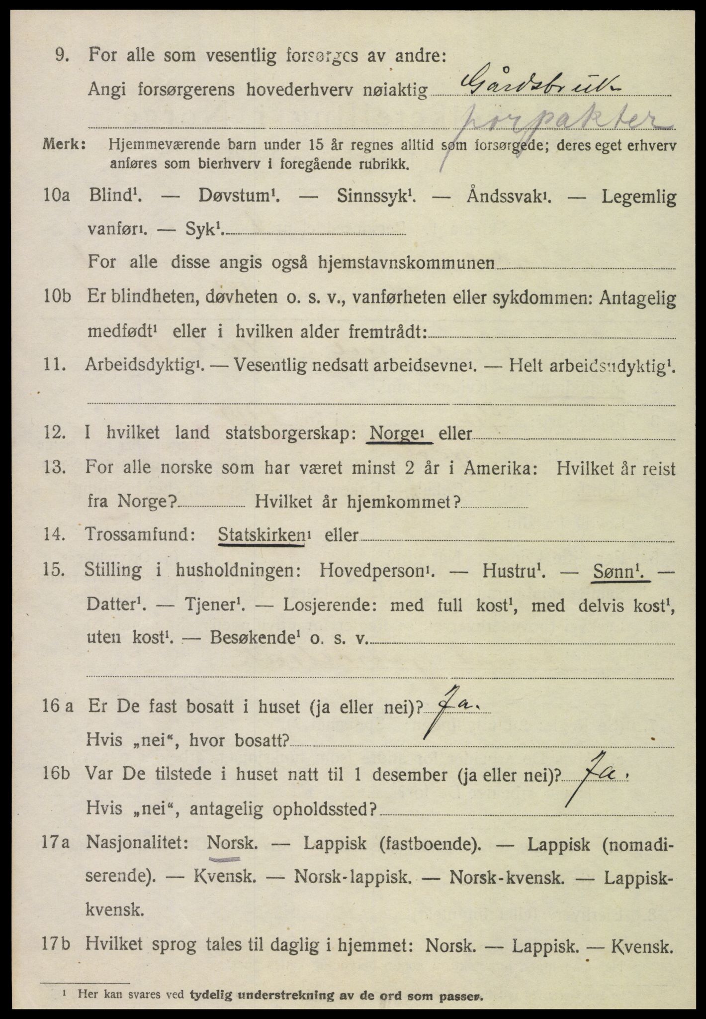 SAT, 1920 census for Tydal, 1920, p. 1712