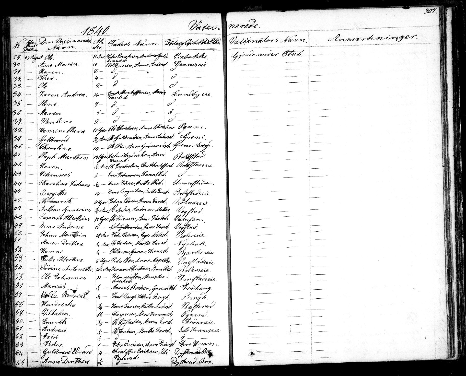 Nes prestekontor Kirkebøker, AV/SAO-A-10410/F/Fa/L0006: Parish register (official) no. I 6, 1833-1845, p. 307