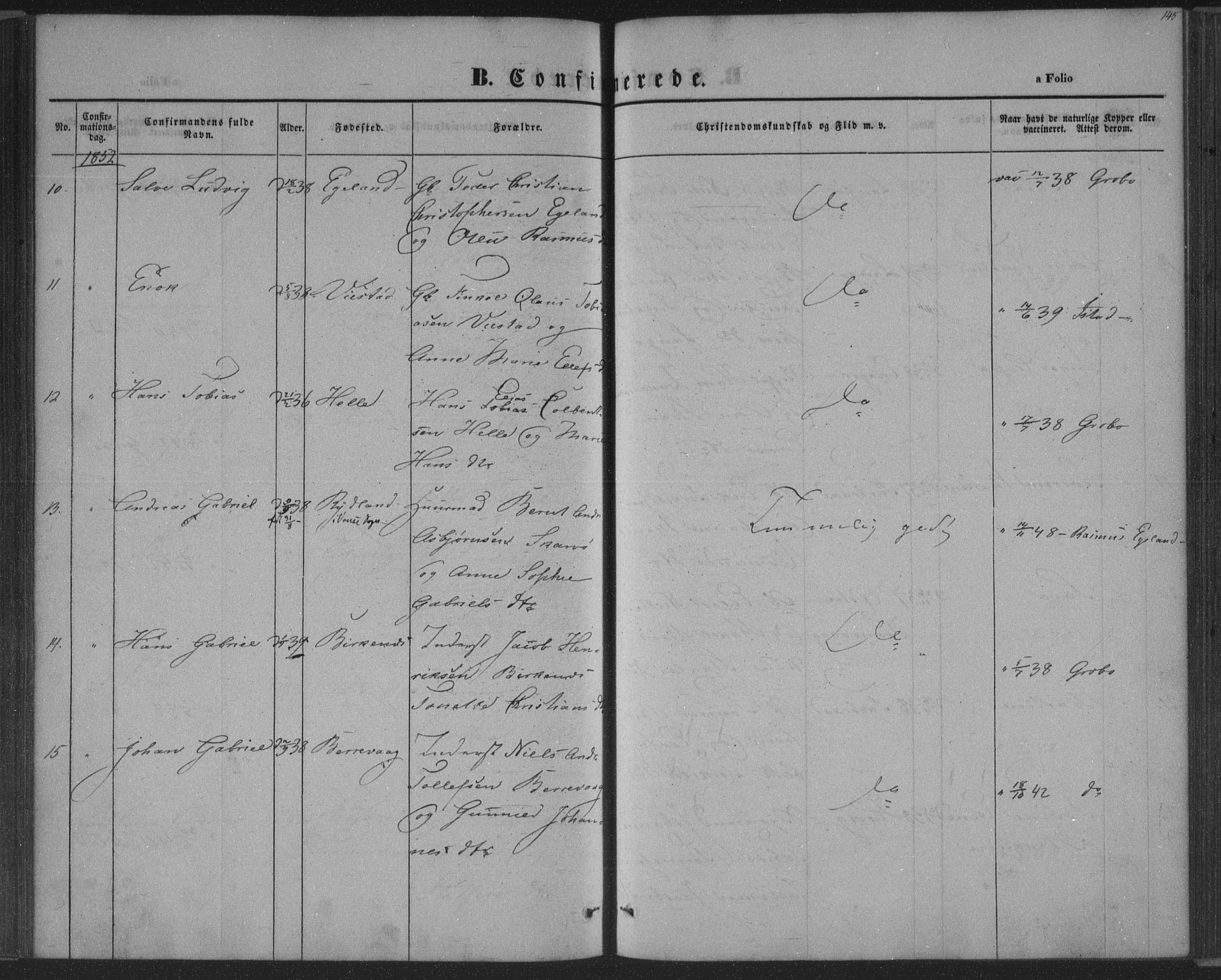 Herad sokneprestkontor, SAK/1111-0018/F/Fa/Fab/L0003: Parish register (official) no. A 3, 1844-1853, p. 145
