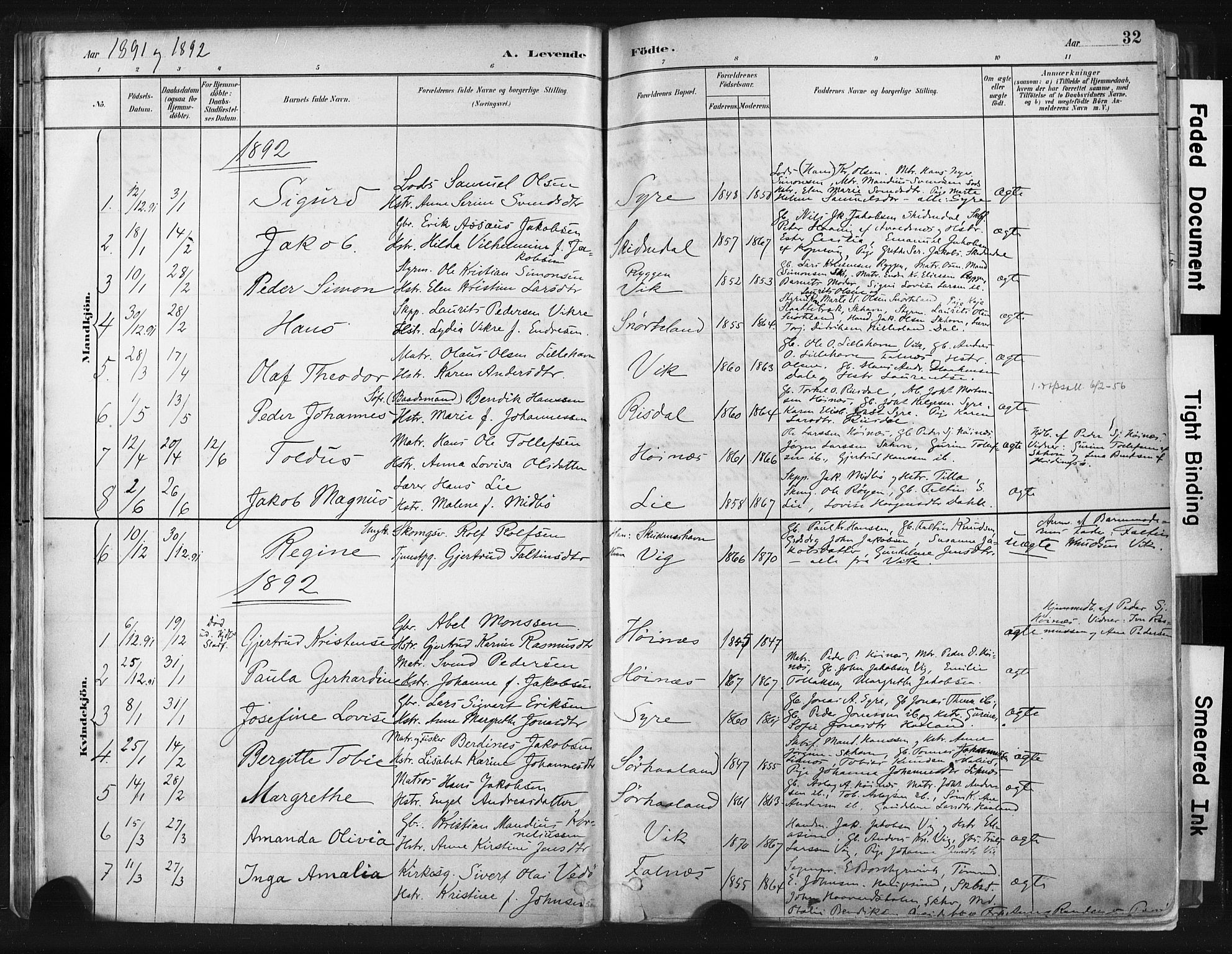 Skudenes sokneprestkontor, SAST/A -101849/H/Ha/Haa/L0009: Parish register (official) no. A 6, 1882-1912, p. 32