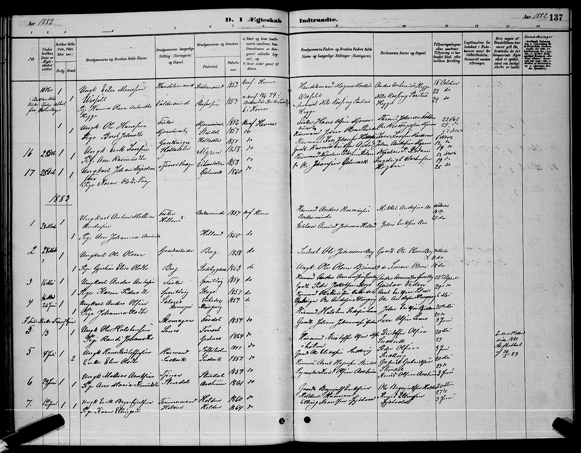 Ministerialprotokoller, klokkerbøker og fødselsregistre - Sør-Trøndelag, SAT/A-1456/630/L0504: Parish register (copy) no. 630C02, 1879-1898, p. 137