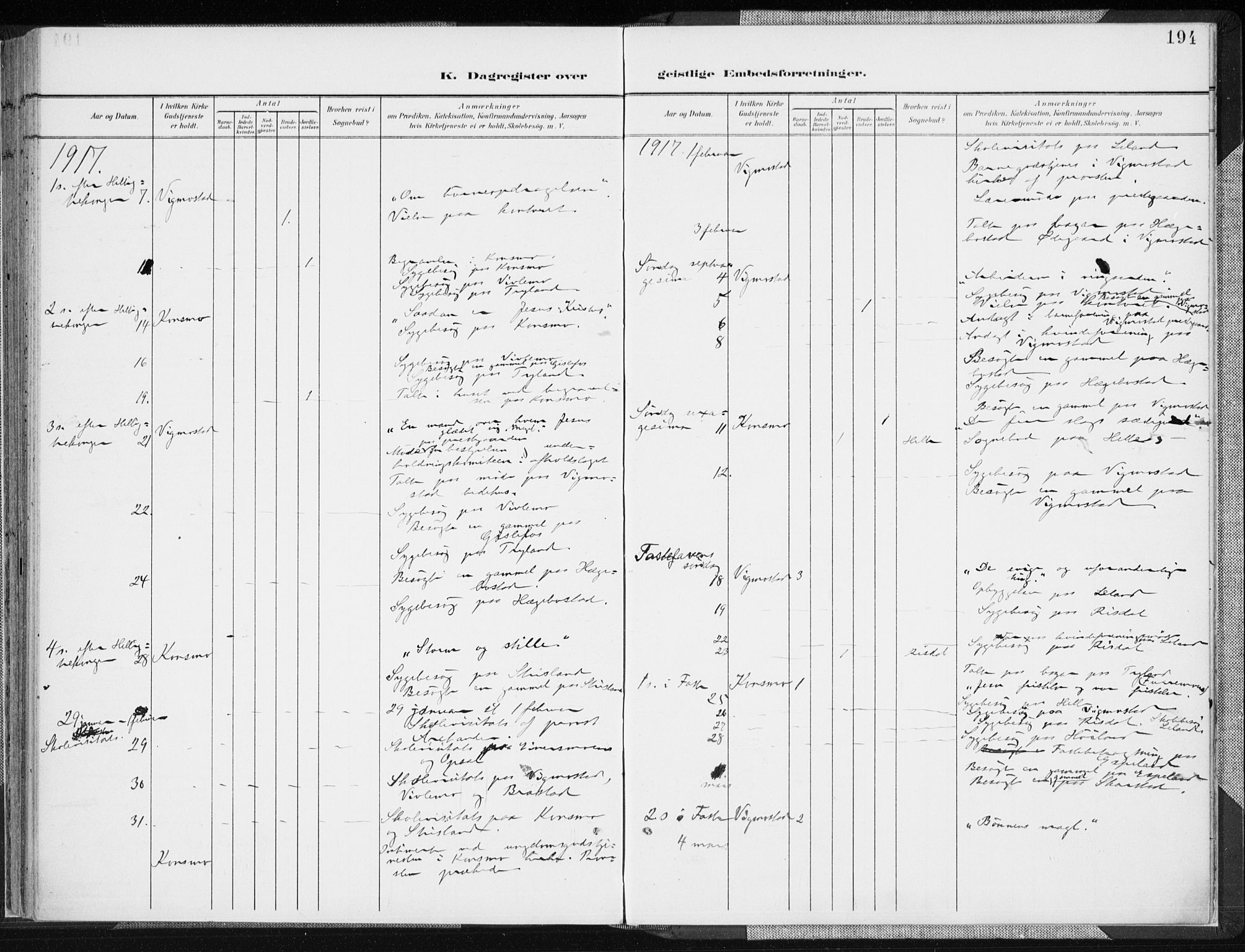 Nord-Audnedal sokneprestkontor, AV/SAK-1111-0032/F/Fa/Fab/L0004: Parish register (official) no. A 4, 1901-1917, p. 194