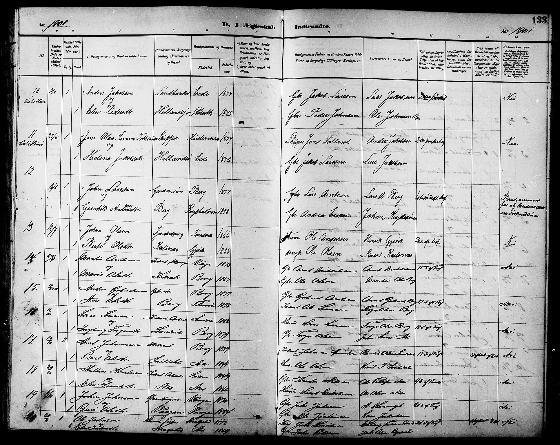 Ministerialprotokoller, klokkerbøker og fødselsregistre - Sør-Trøndelag, AV/SAT-A-1456/630/L0505: Parish register (copy) no. 630C03, 1899-1914, p. 133