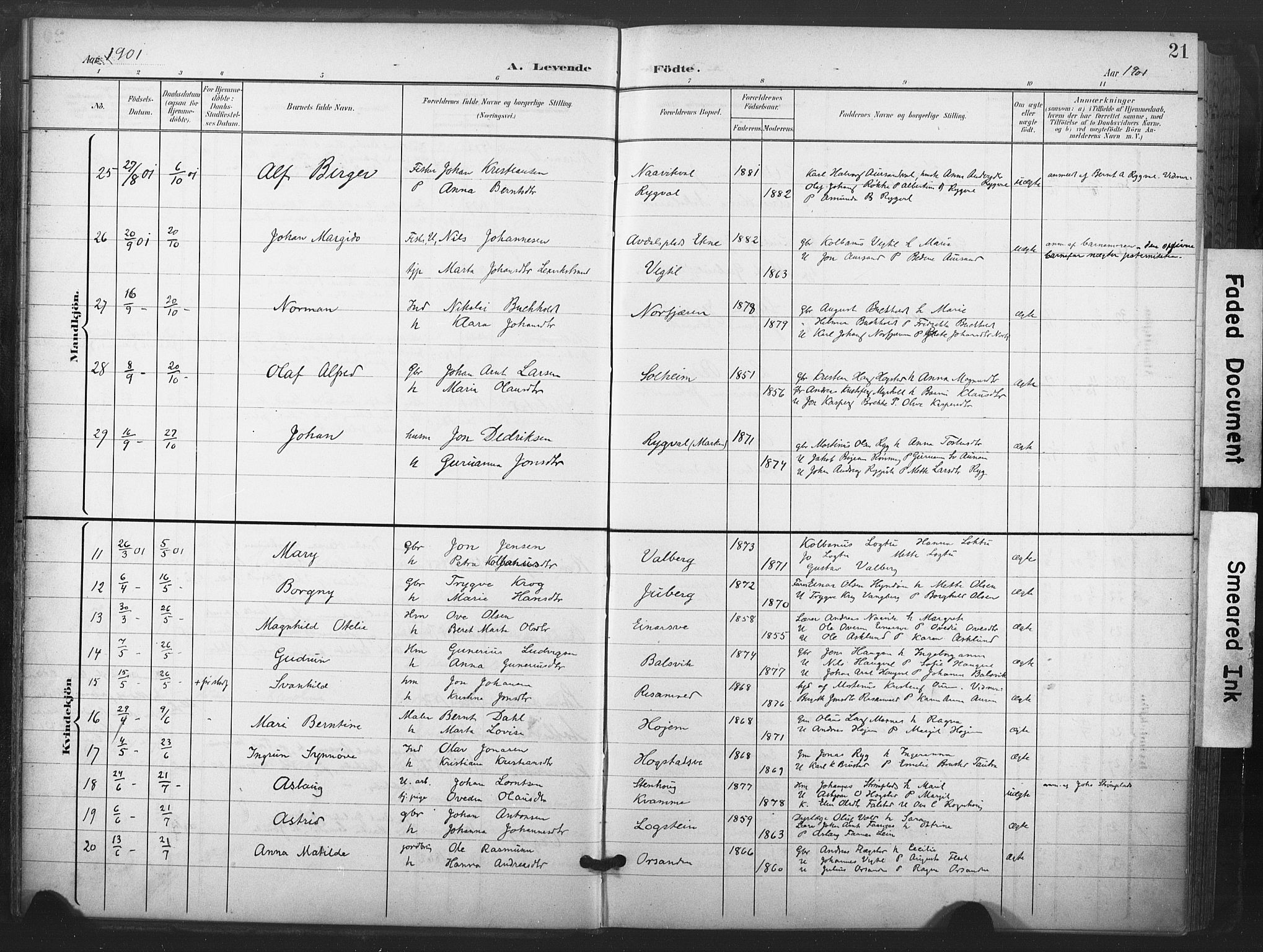 Ministerialprotokoller, klokkerbøker og fødselsregistre - Nord-Trøndelag, AV/SAT-A-1458/713/L0122: Parish register (official) no. 713A11, 1899-1910, p. 21